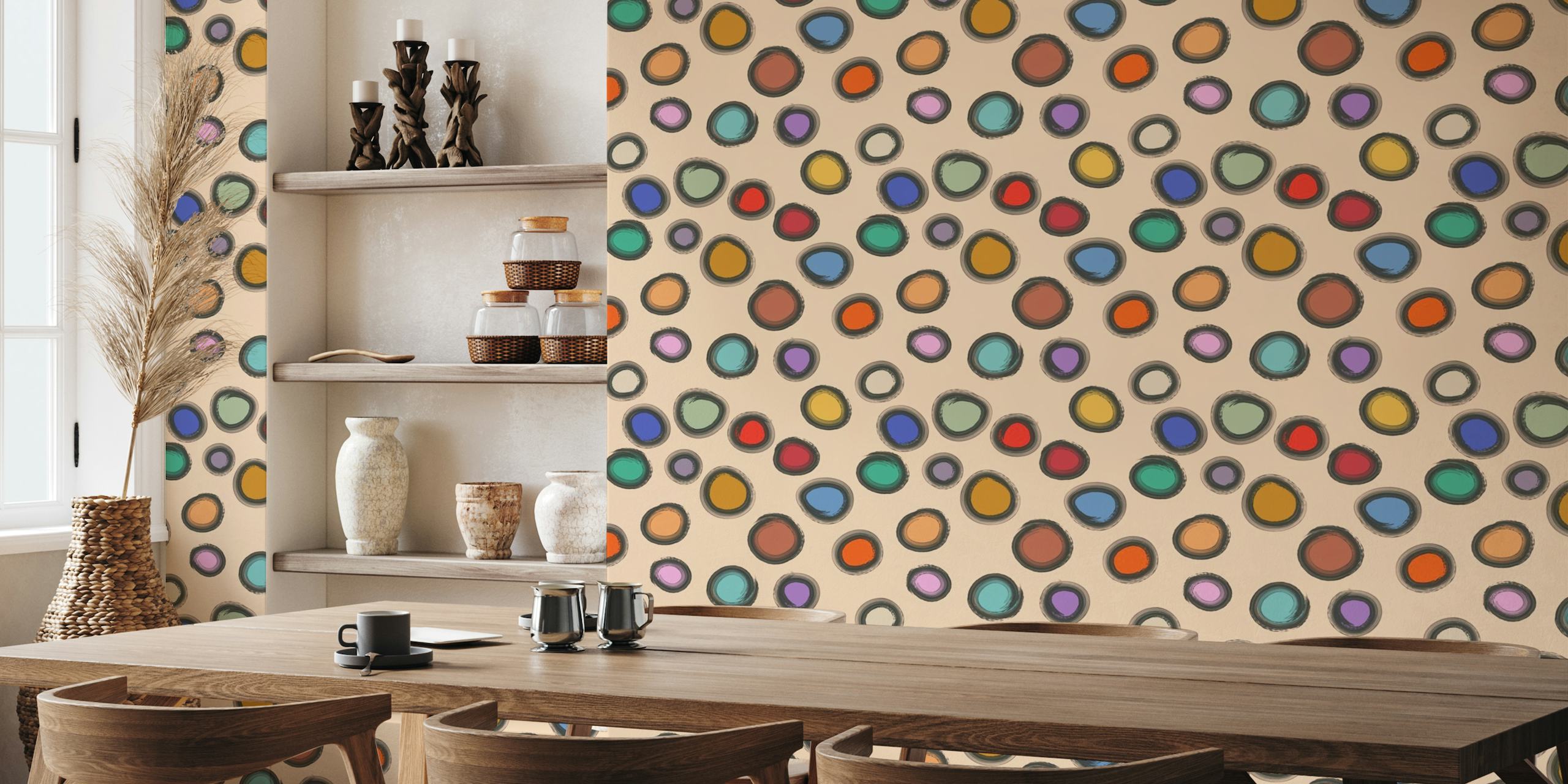 Colorful Painted Dots on Apricot Pattern behang