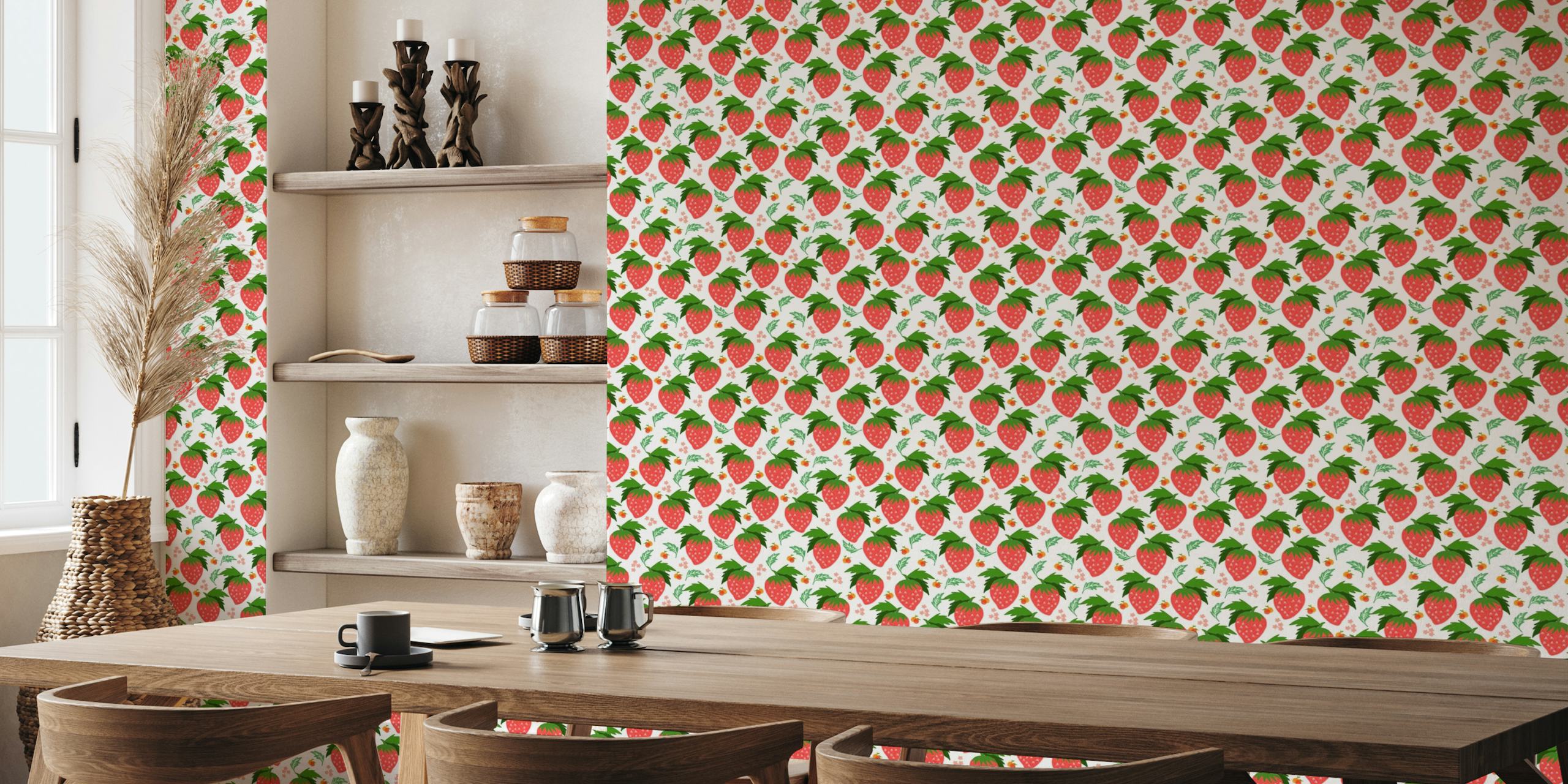 Strawberries fruit tropical pattern on a white background wallpaper
