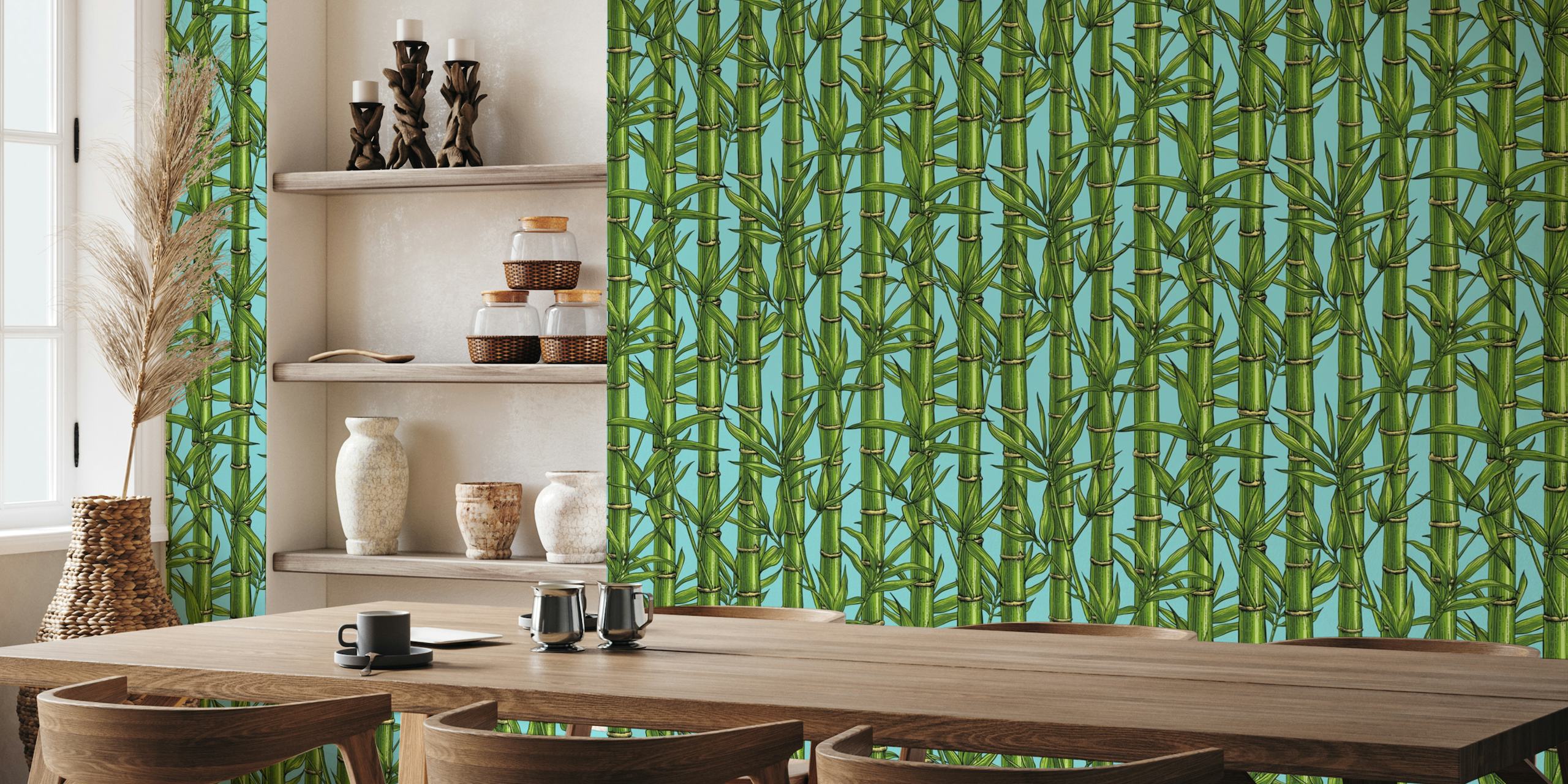 Bamboo forest on light blue tapete