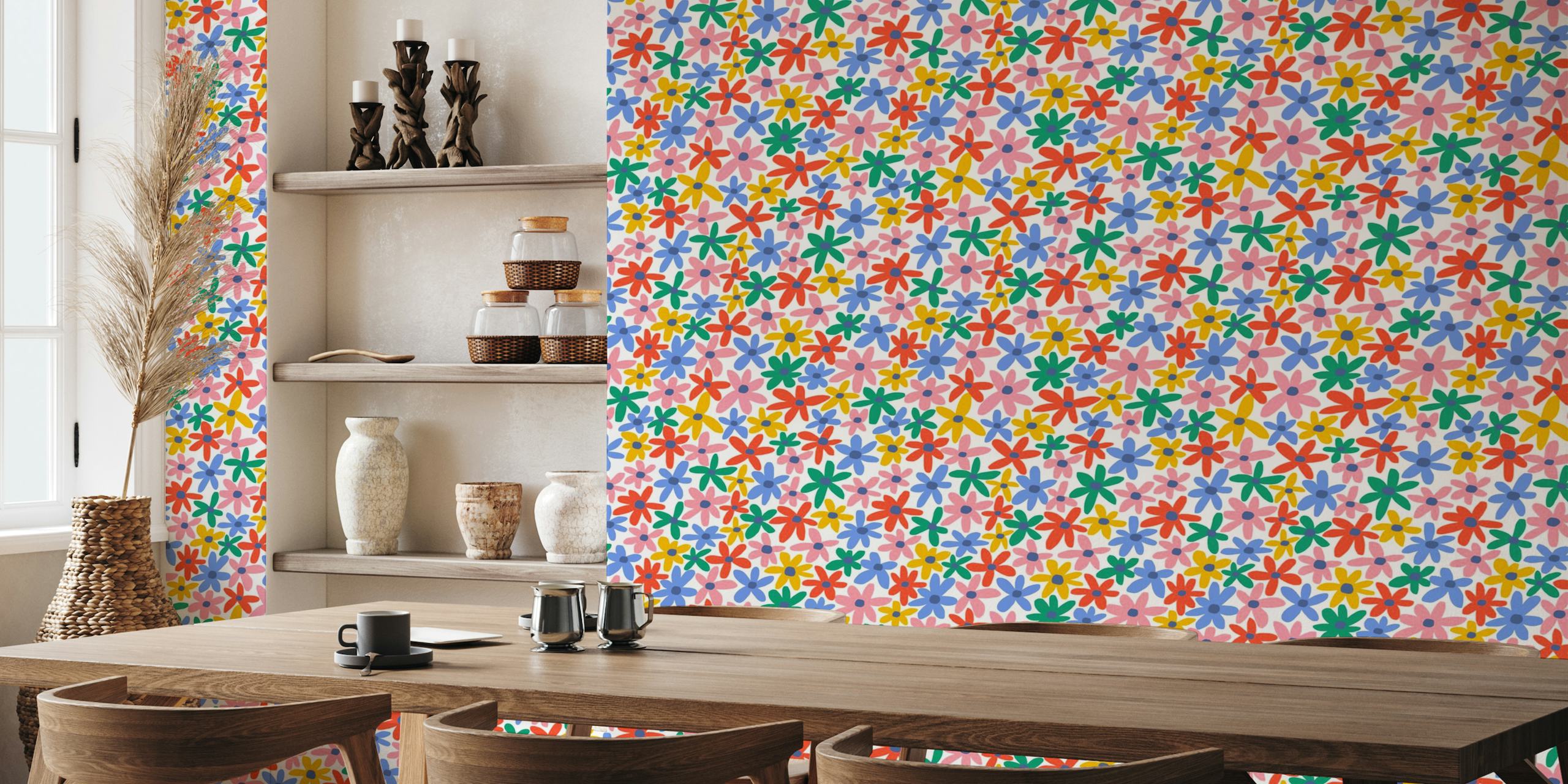 Colorful stylized flowers wall mural from Happywall