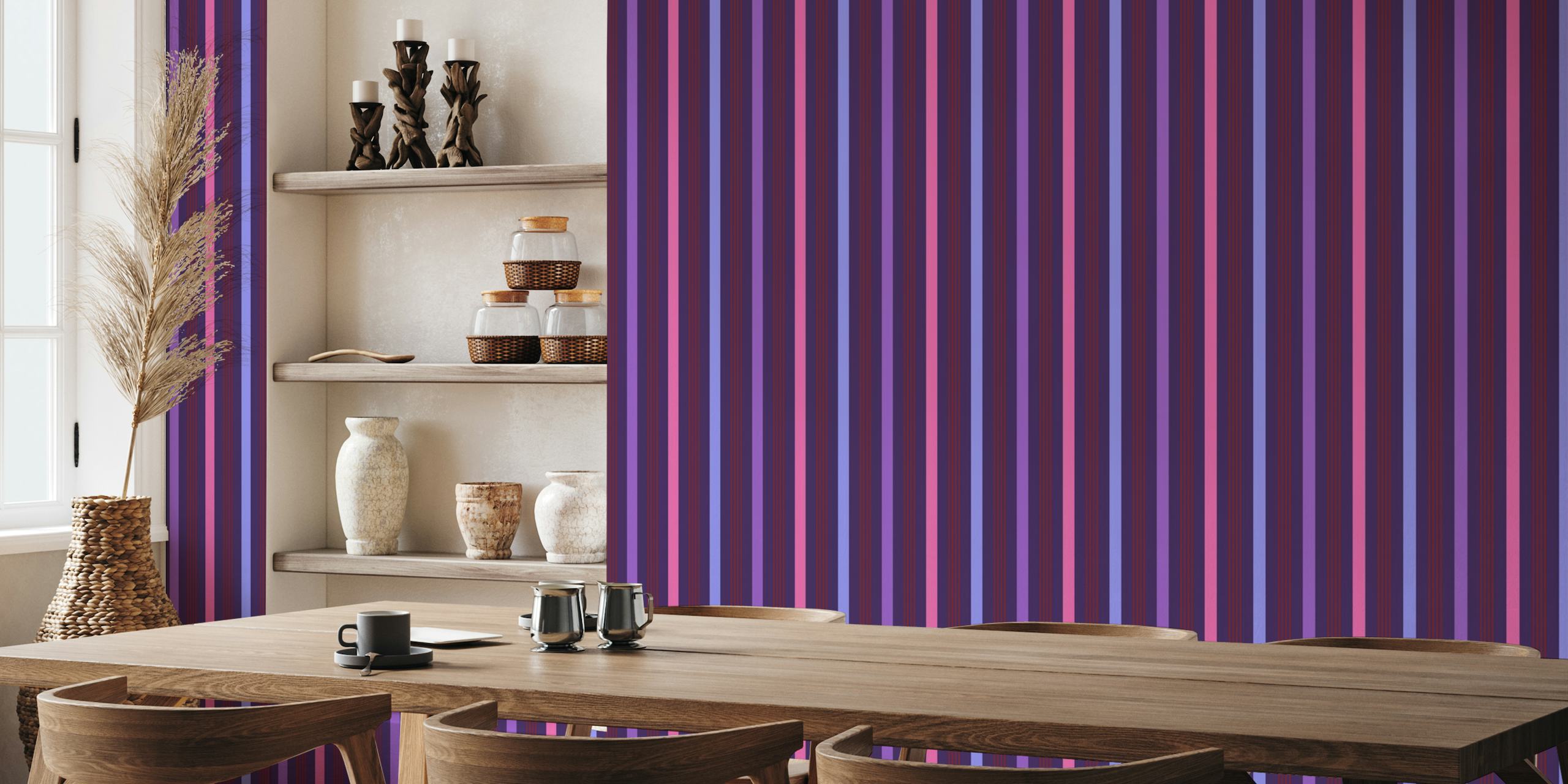 Happy retro Stripes dark Pink, purple, fuchsia papel pintado