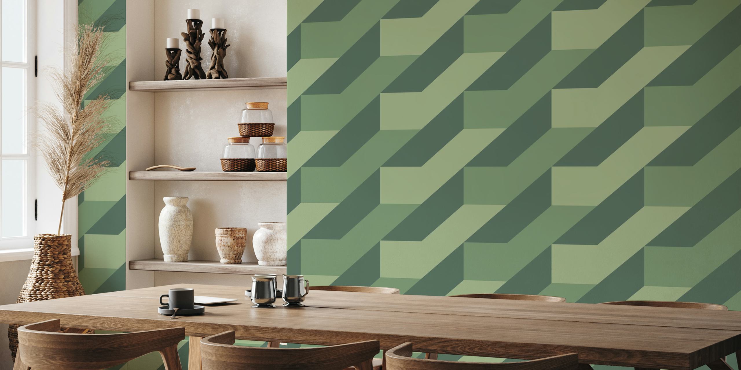 Threedimensional geometric green tapete