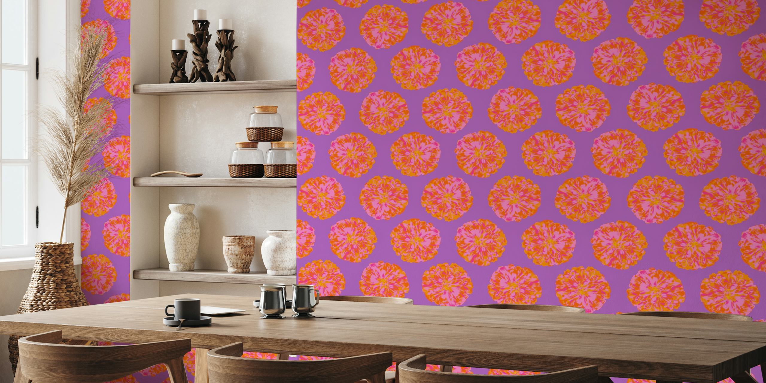 CHRYSANTHEMUMS Abstract Floral Orange Violet papel de parede