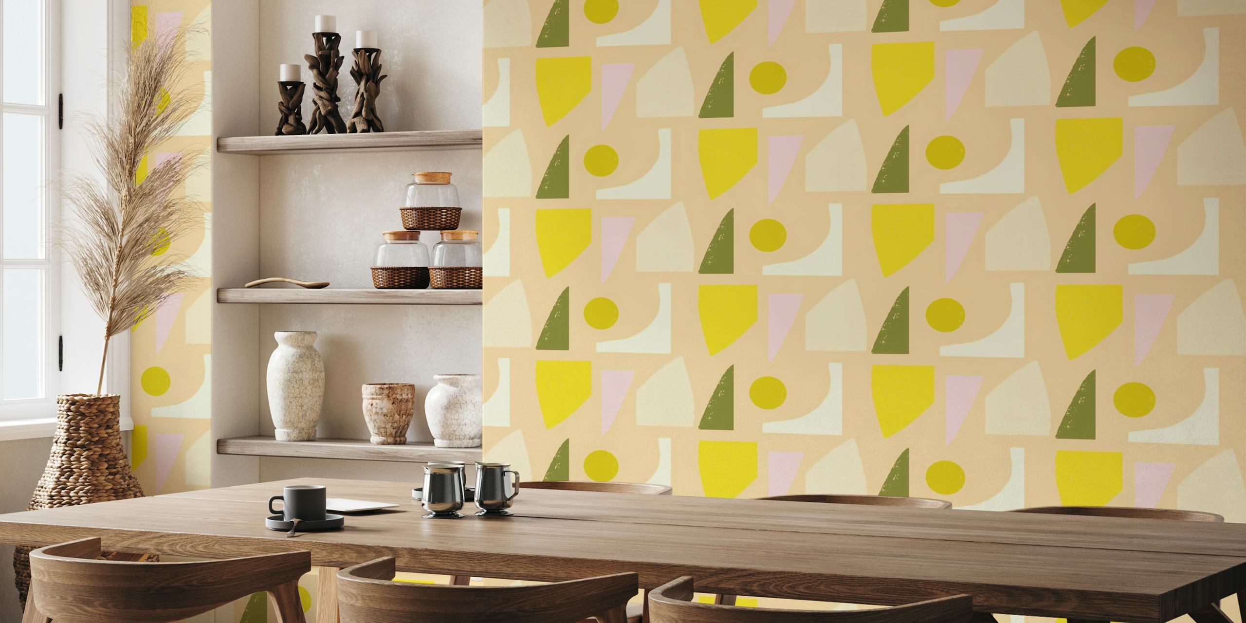 Mod Lime Abstract Beige- Mid Century Shapes tapete