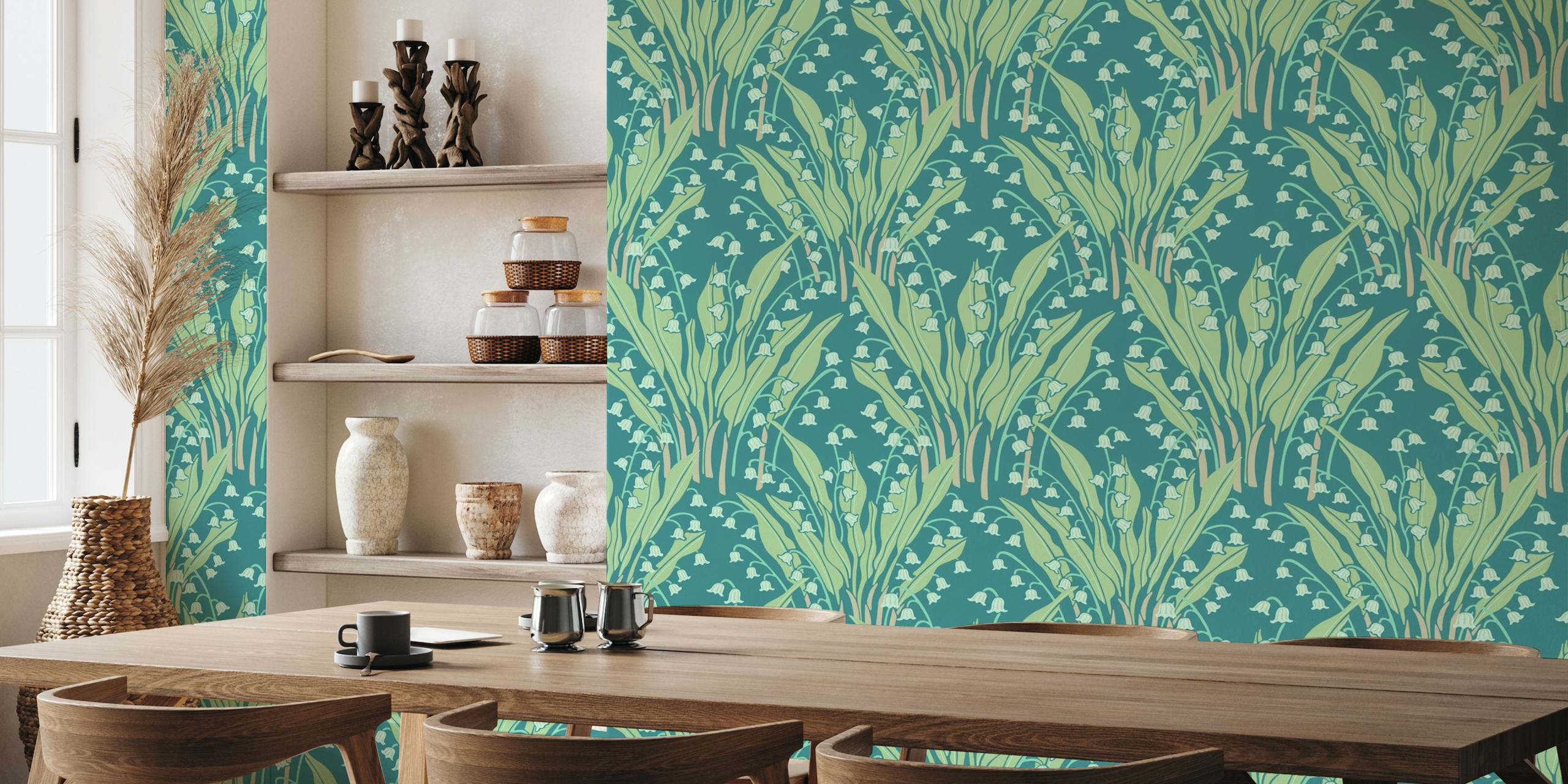 LILY OF THE VALLEY Floral - Teal wallpaper