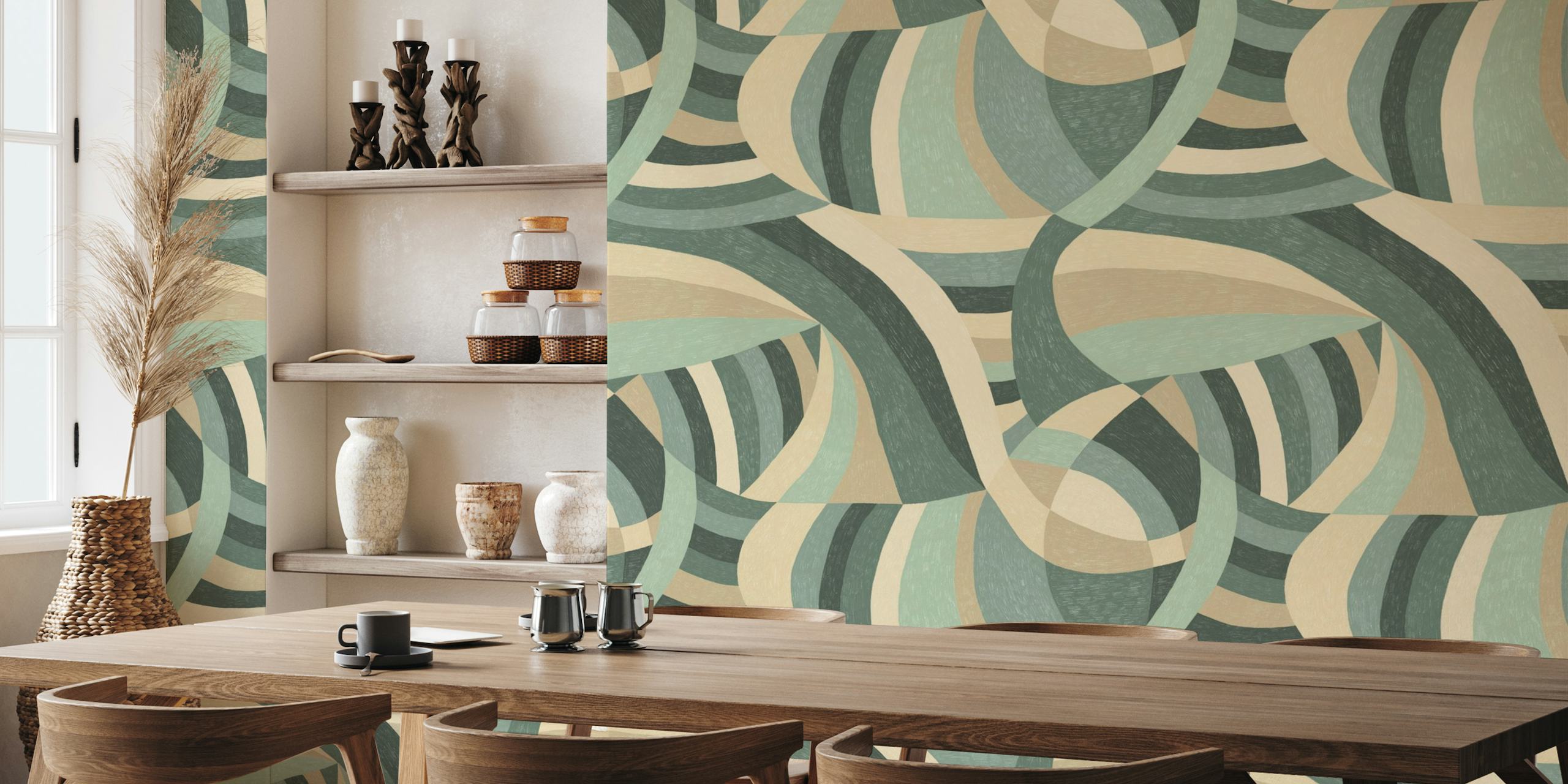 Organic Harmony - Geo Play in Chalky Greens wallpaper