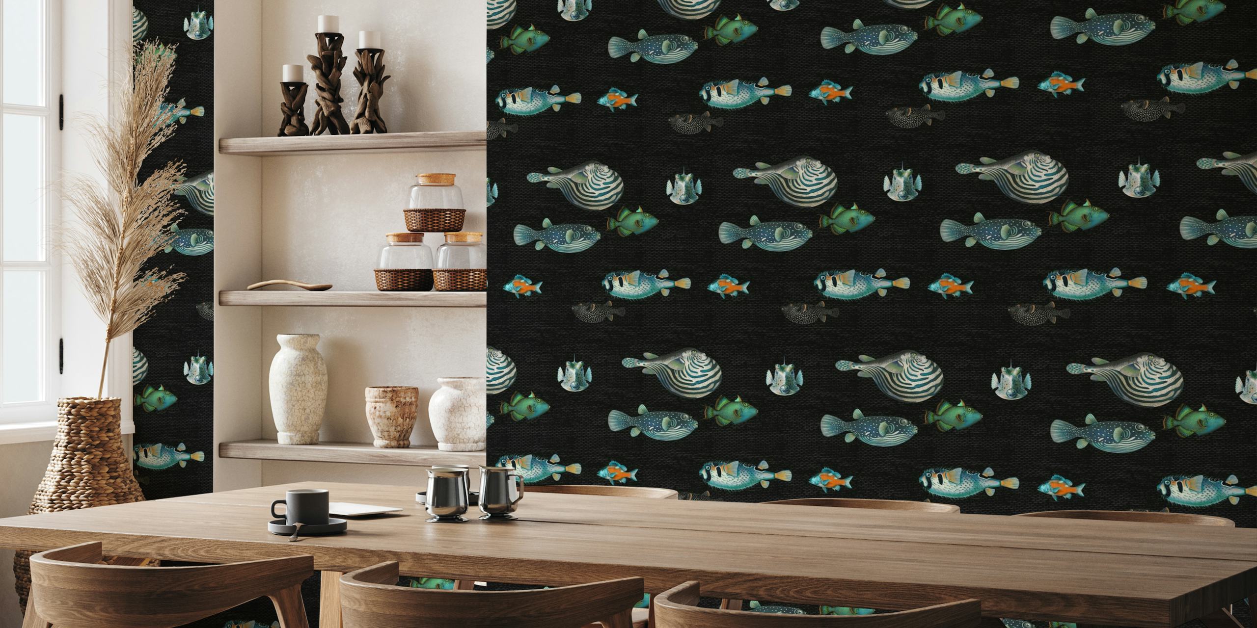 Acquario Fish pattern in black papiers peint