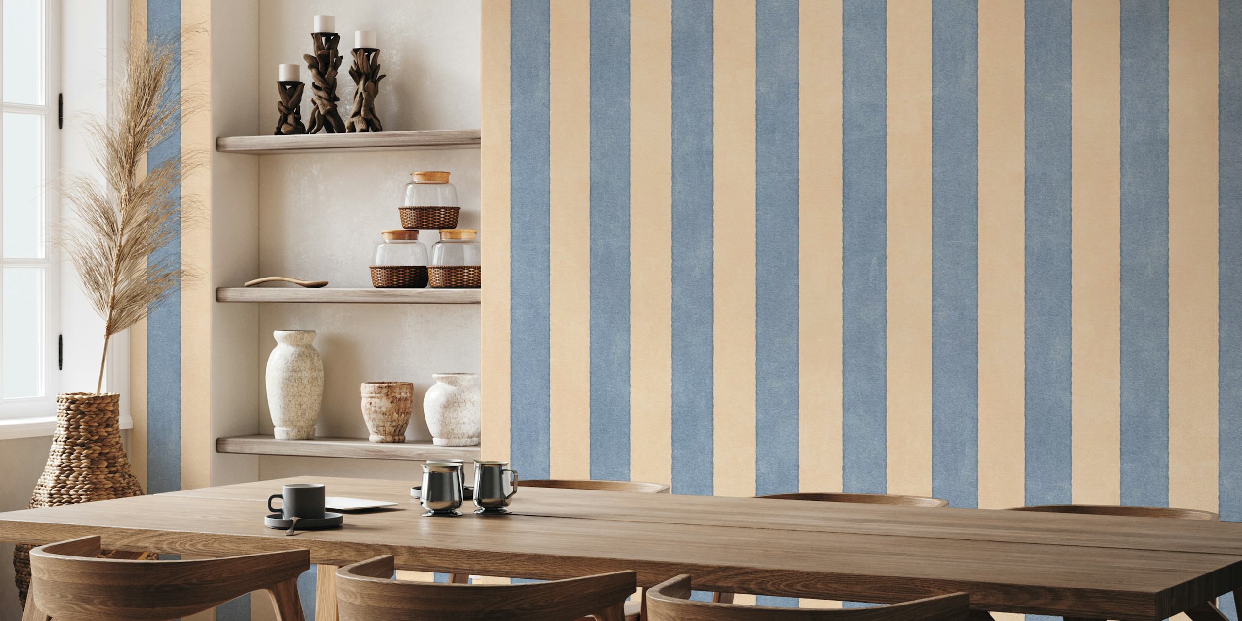 Stone and Muted Blue Striped Wall Mural from happywall.com