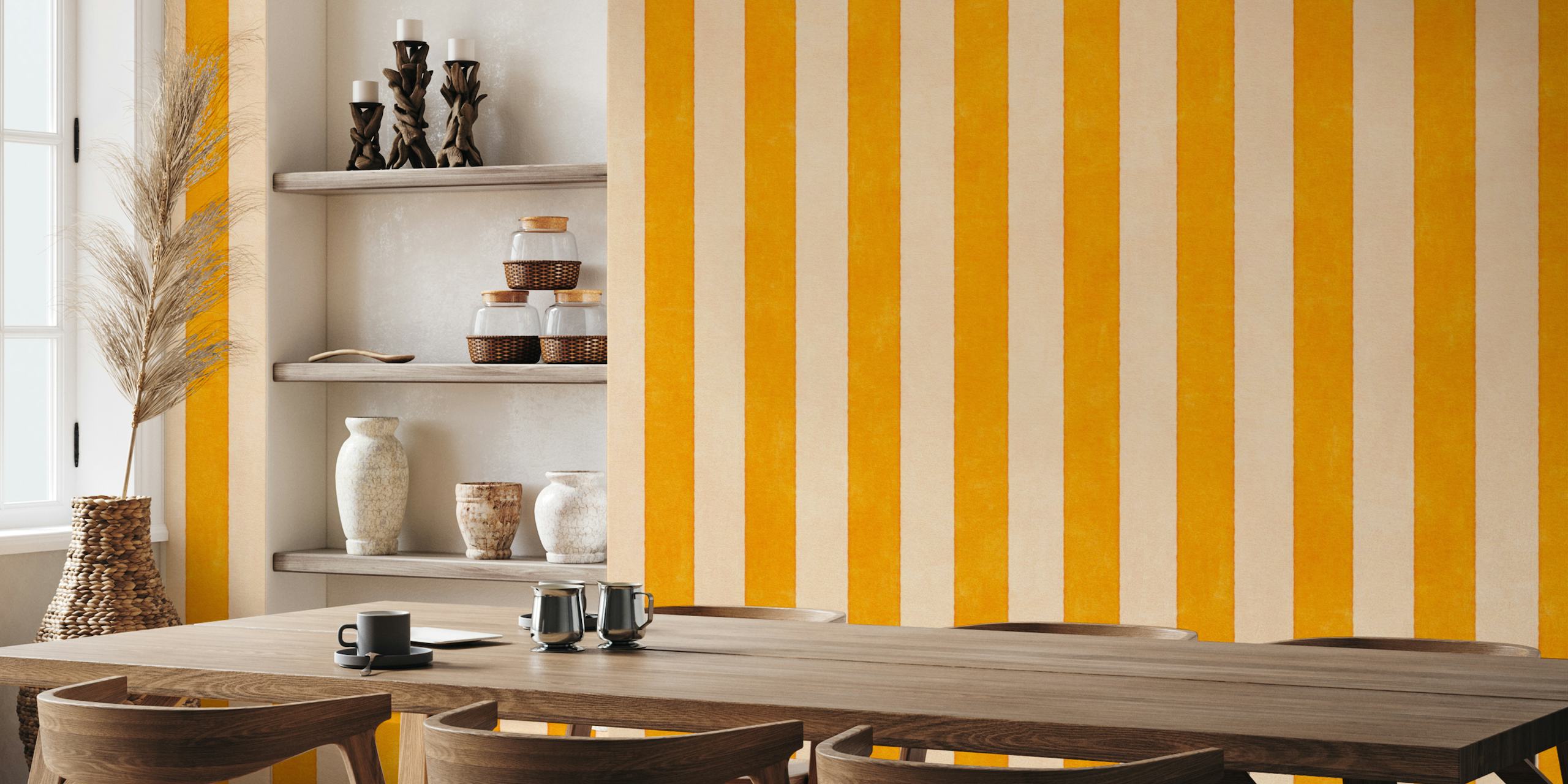 Honey yellow striped wall mural for a warm interior ambience