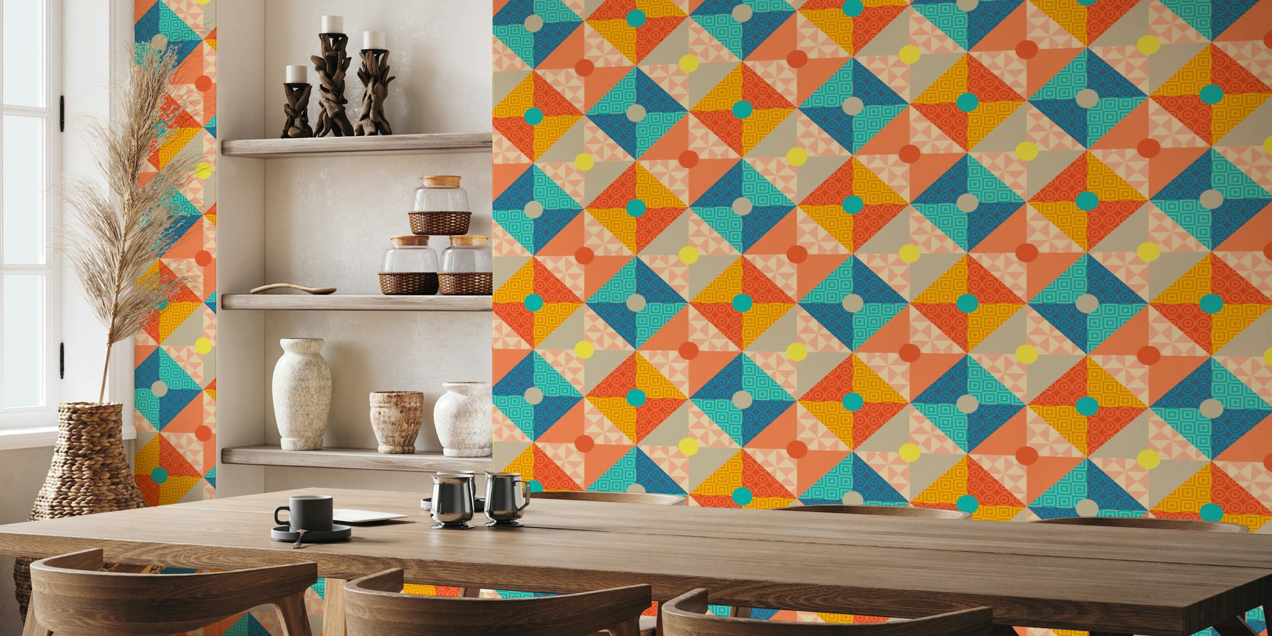 CORFU Mediterranean Tile Geometric Patchwork papel de parede