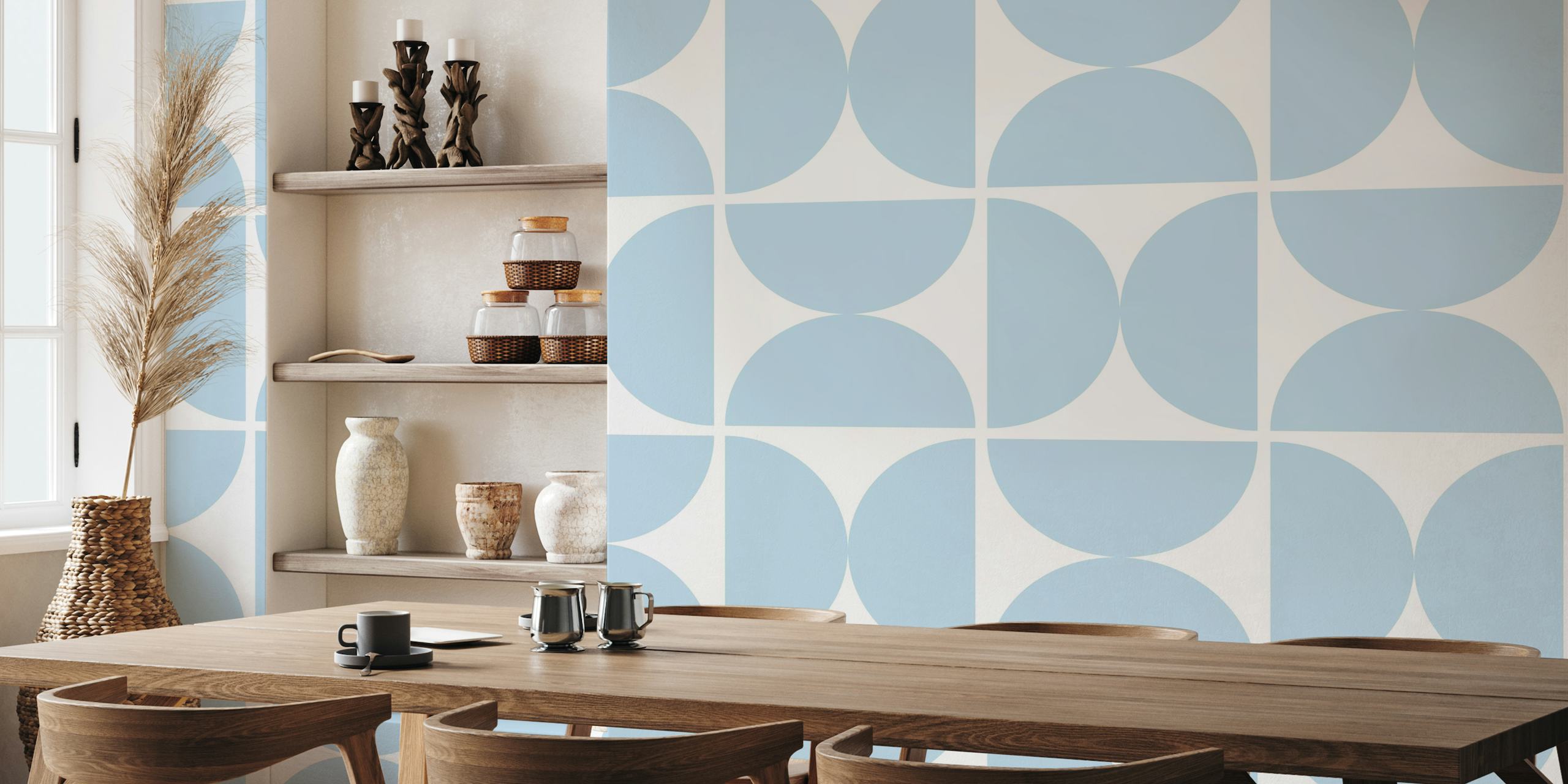 Semicircles - Air Blue and White / Big wallpaper