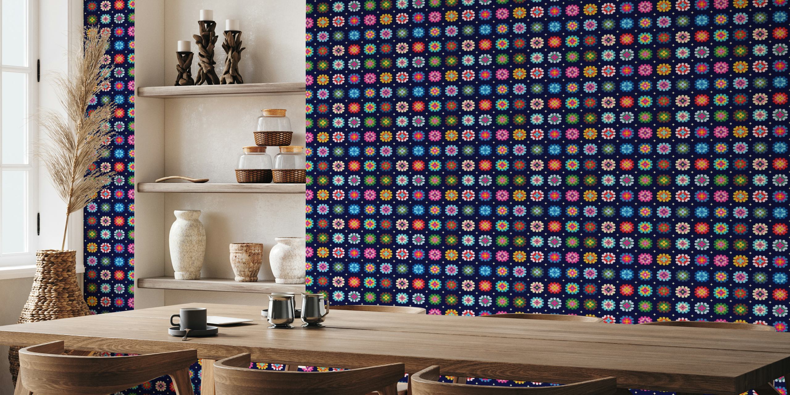 Colorful granny square pattern wall mural