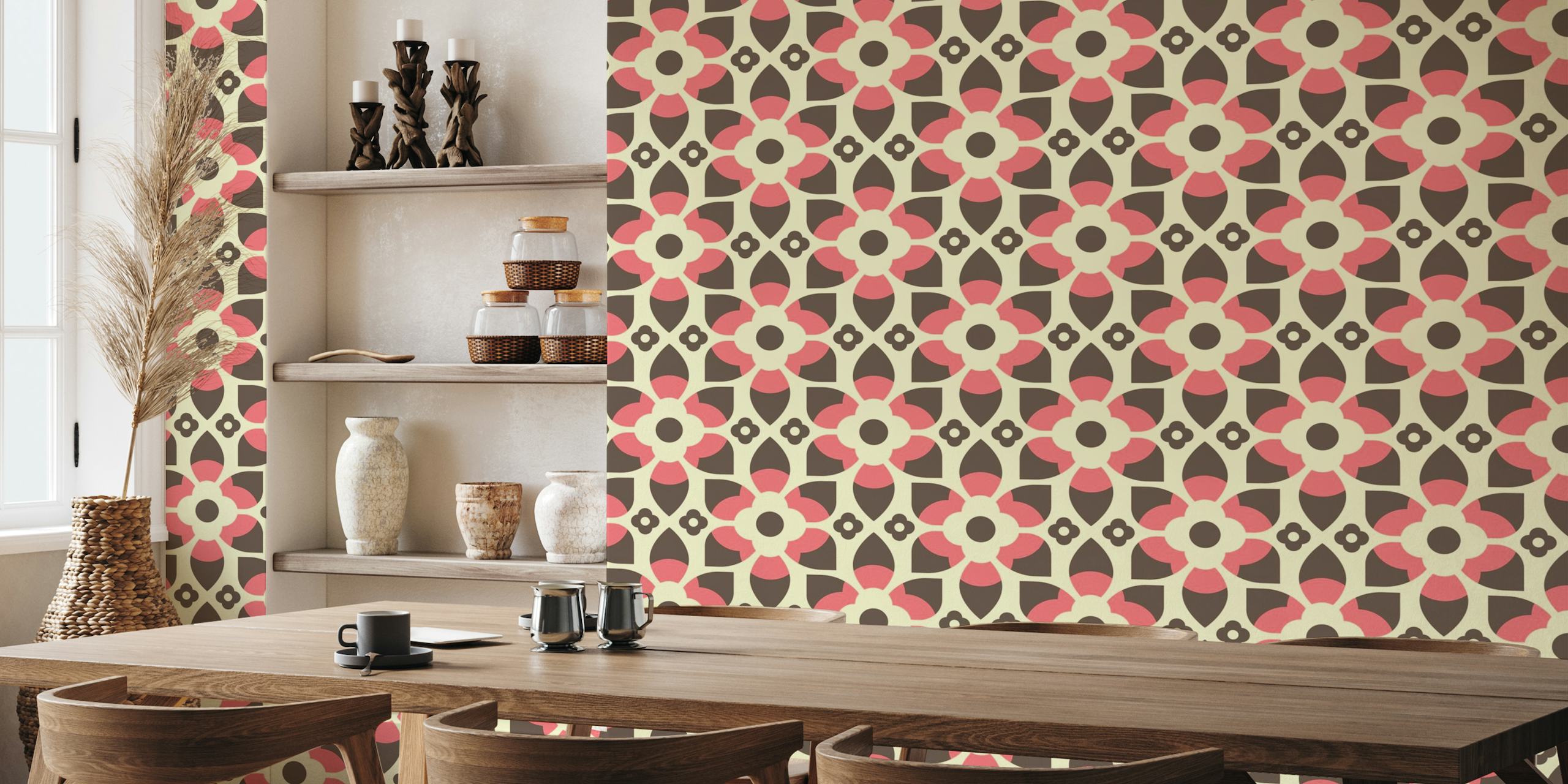 Retro floral pattern, pink / 3024 C wallpaper