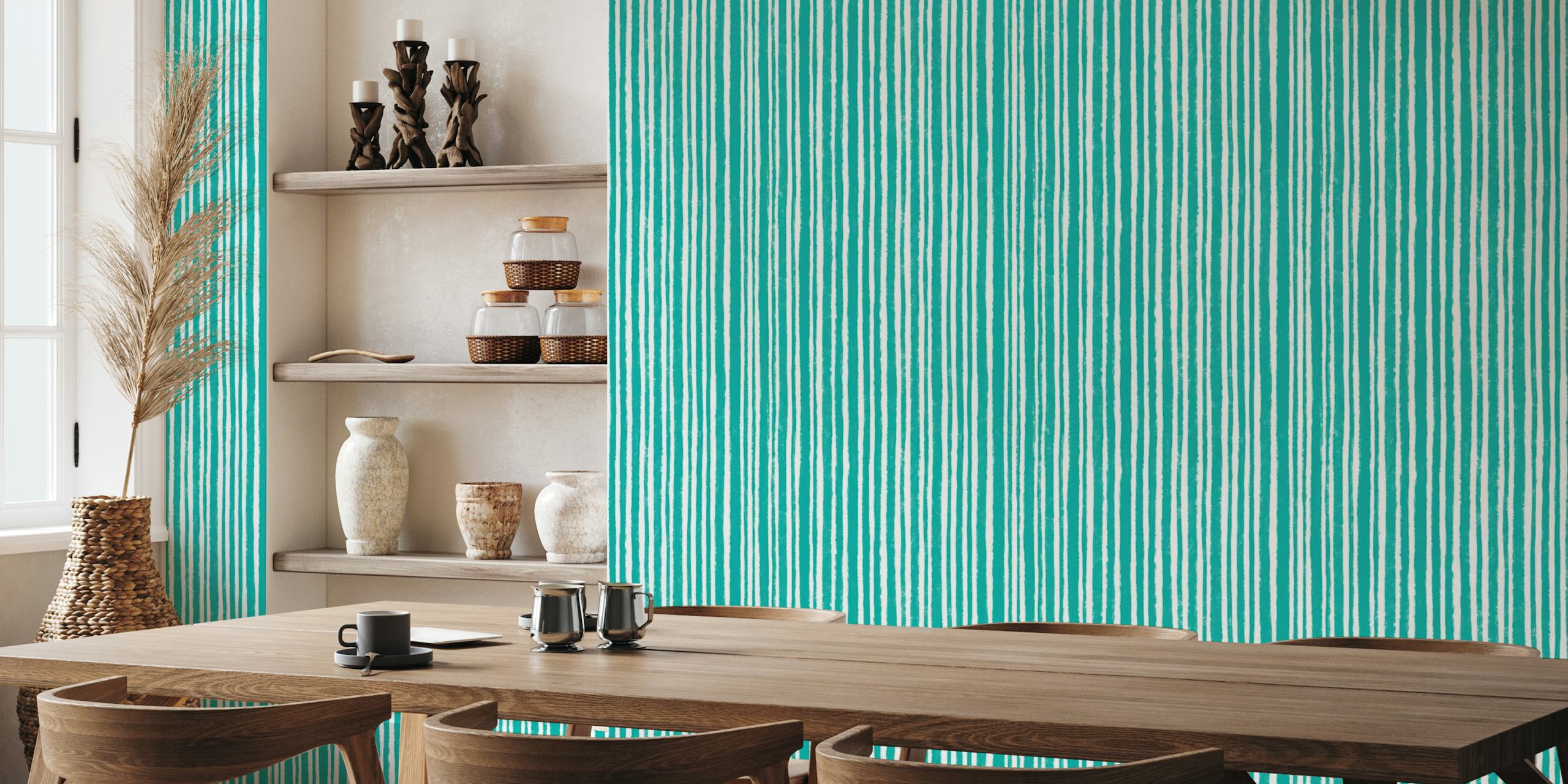 Vertical & Textured Stripes -Tiffany Blue papel de parede