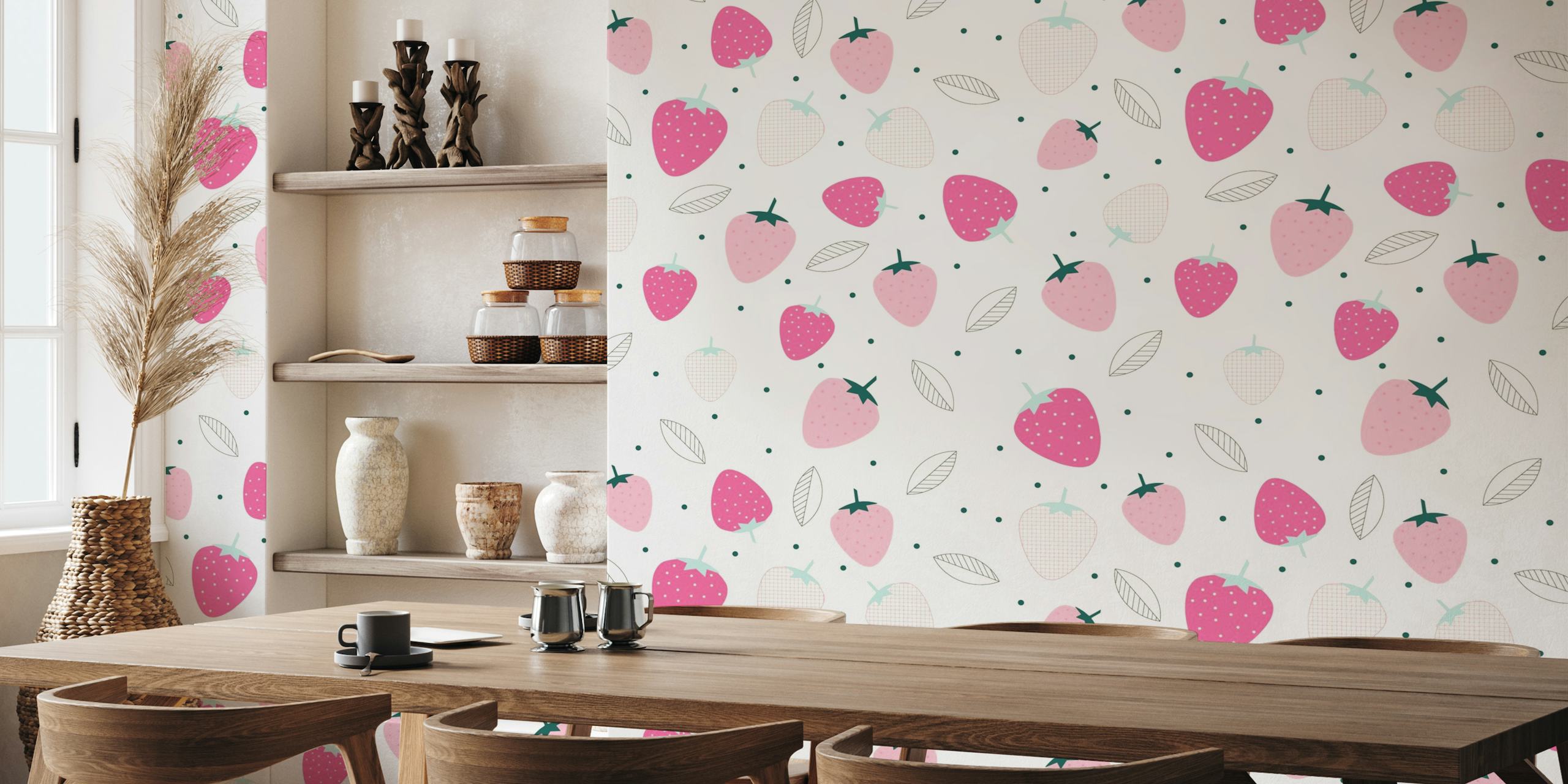 Strawberries Pink Pattern wallpaper