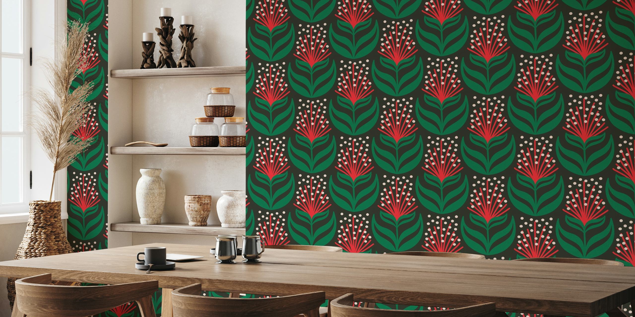 Abstract flowers, dark green red (2877 E) tapety