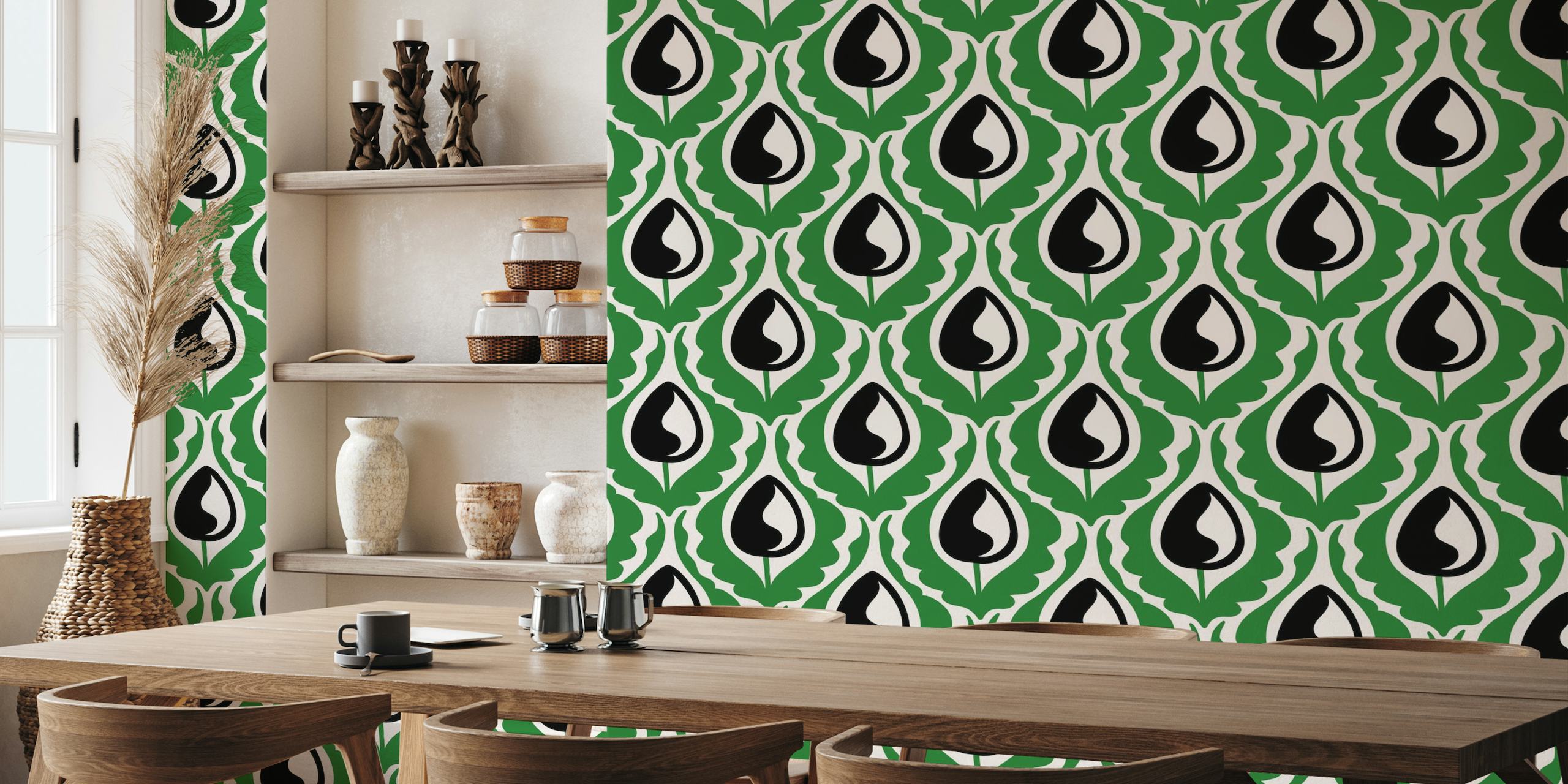 Vintage tulips, green (2878A) wallpaper