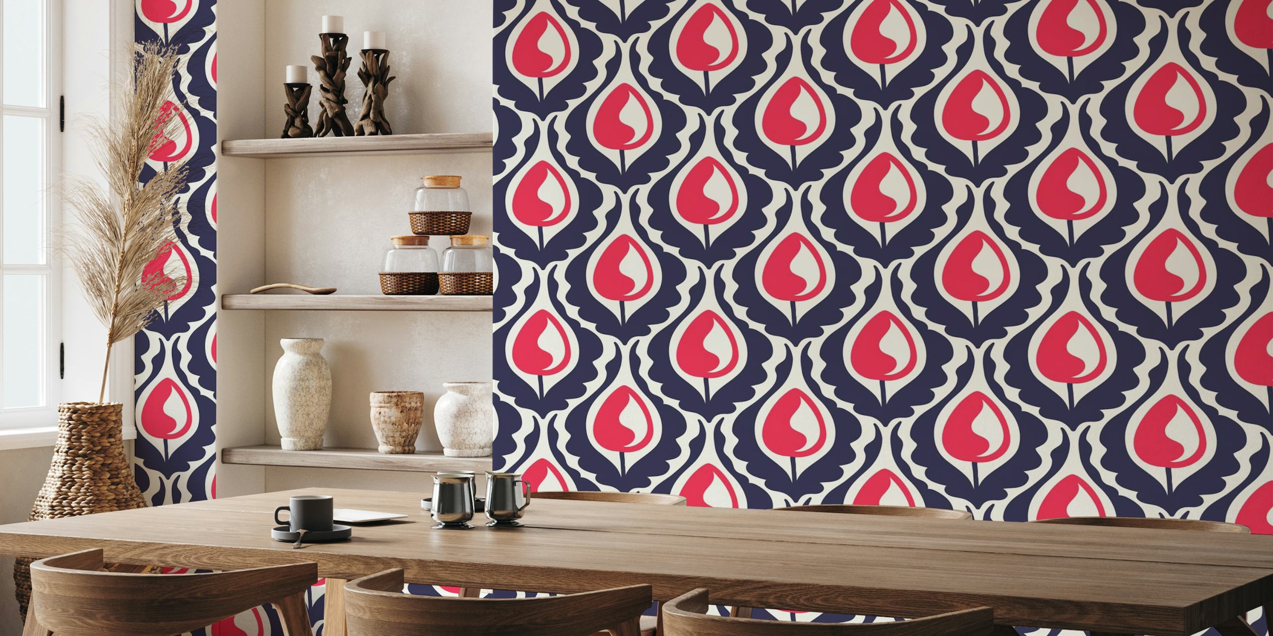 Vintage tulips, navy red (2878B) ταπετσαρία