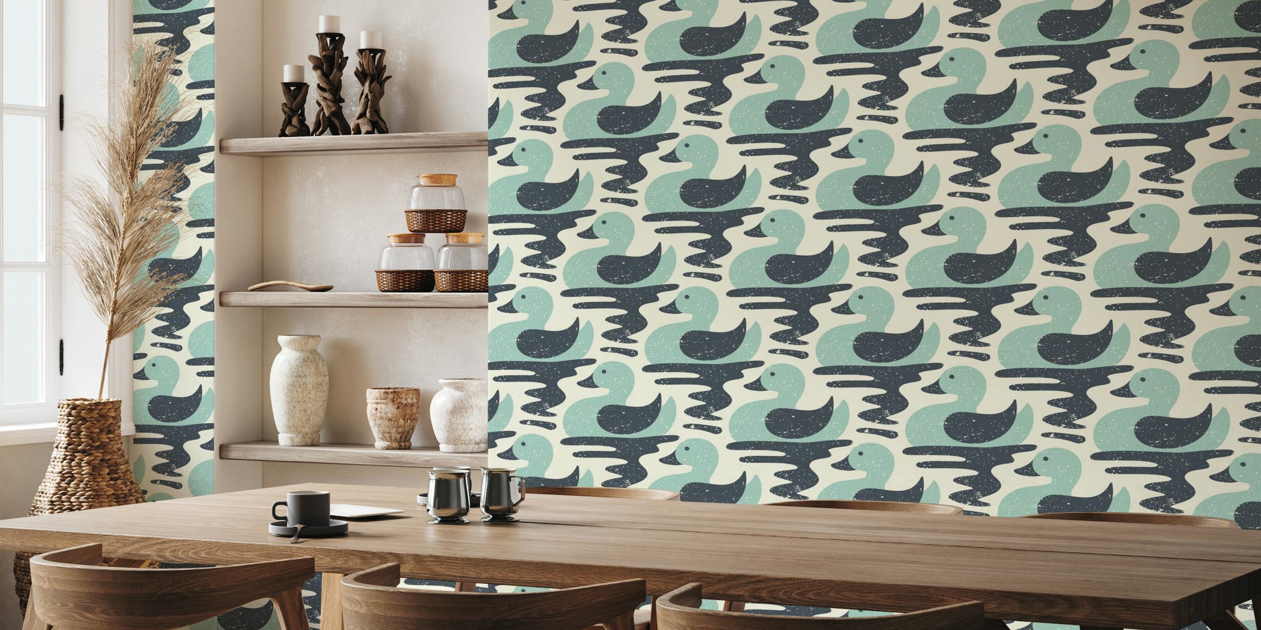 Ducks on lake, blue (2880D) wallpaper
