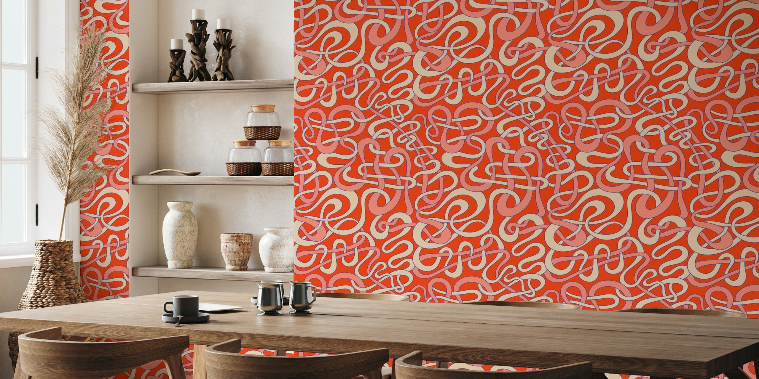 TANGLED STRIPES Abstract Cream Blush Coral papel de parede
