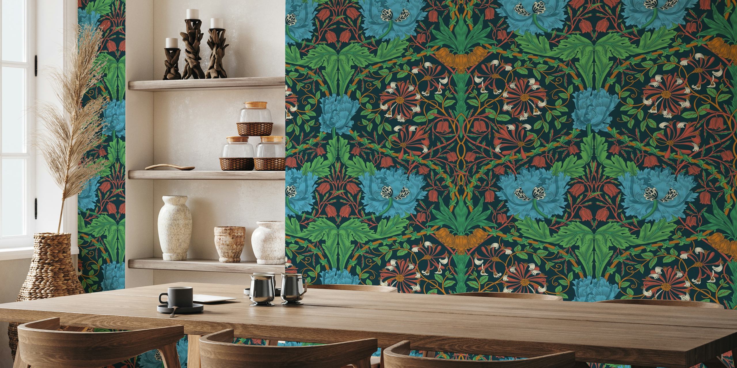 Victorian-inspired honeysuckle and tulip pattern wall mural