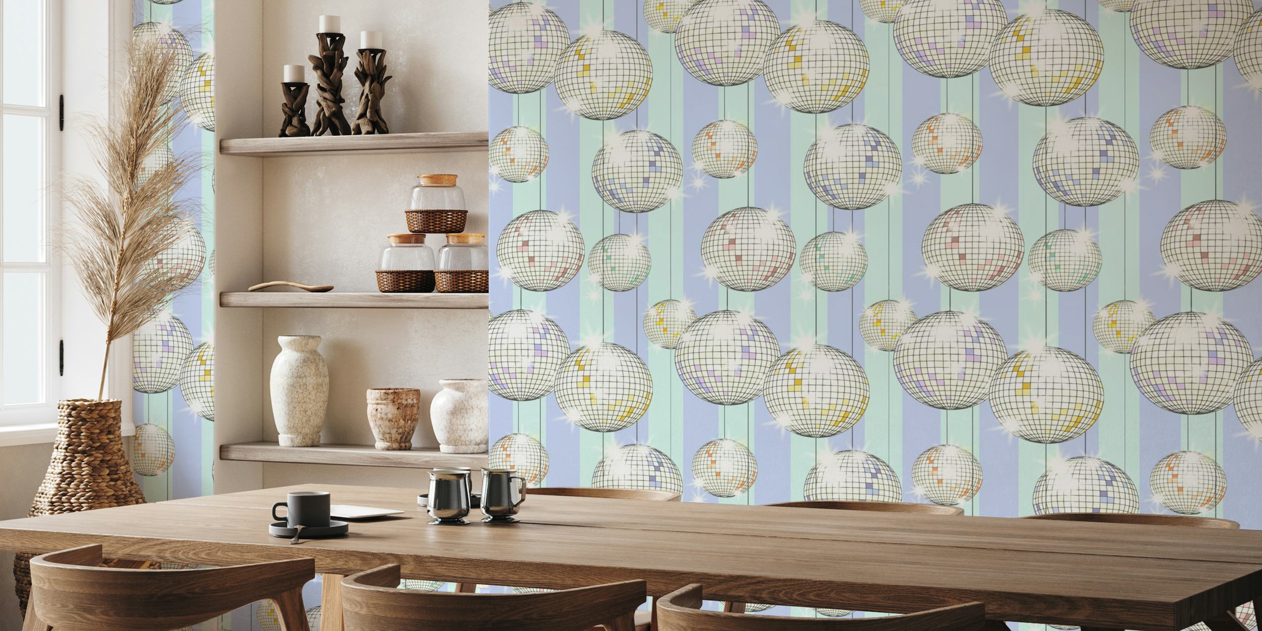 Striped Party Disco Ball Mint tapete