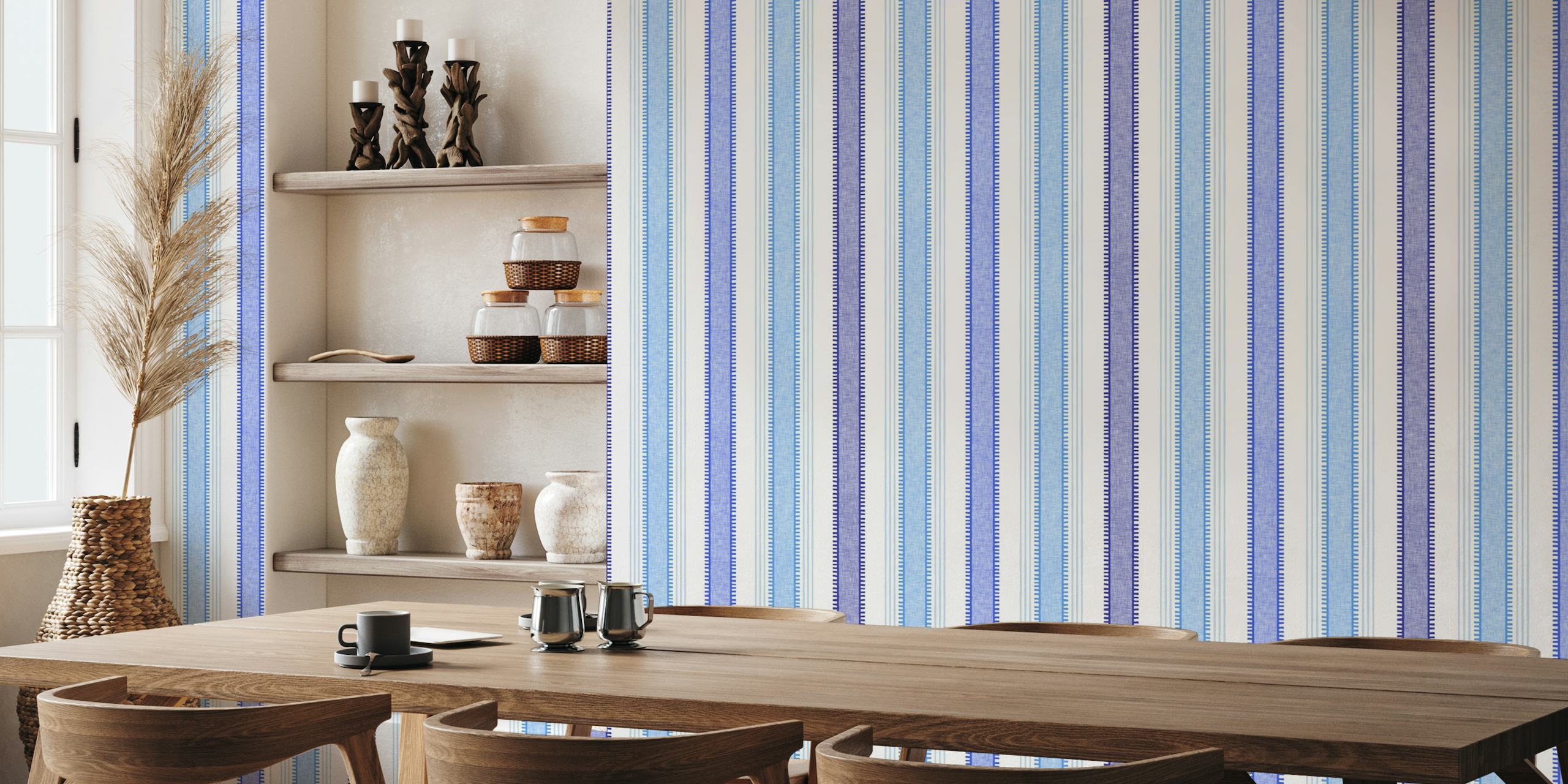 Delft blue stripes behang