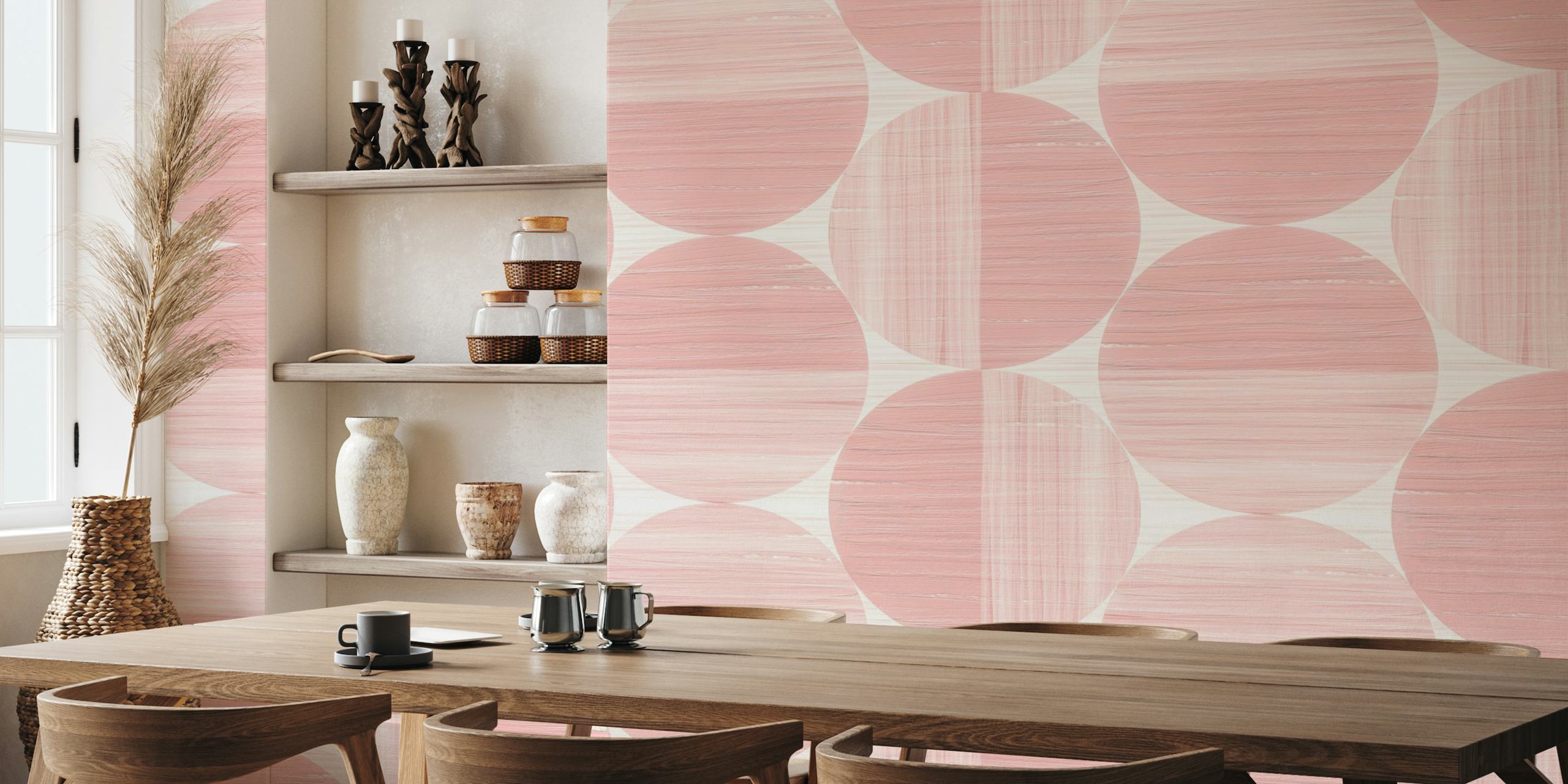 Paint Texture Circle Shapes in Soft Pink behang