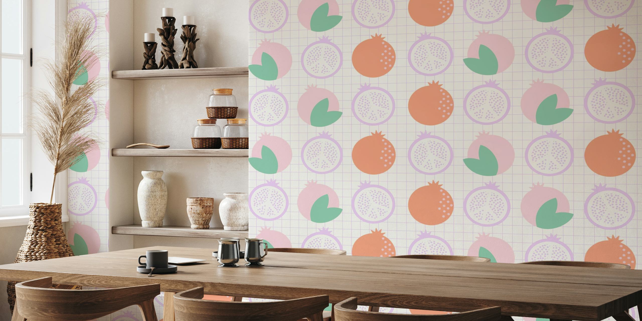 Pastels Peaceful Pomegranate Pattern papel de parede