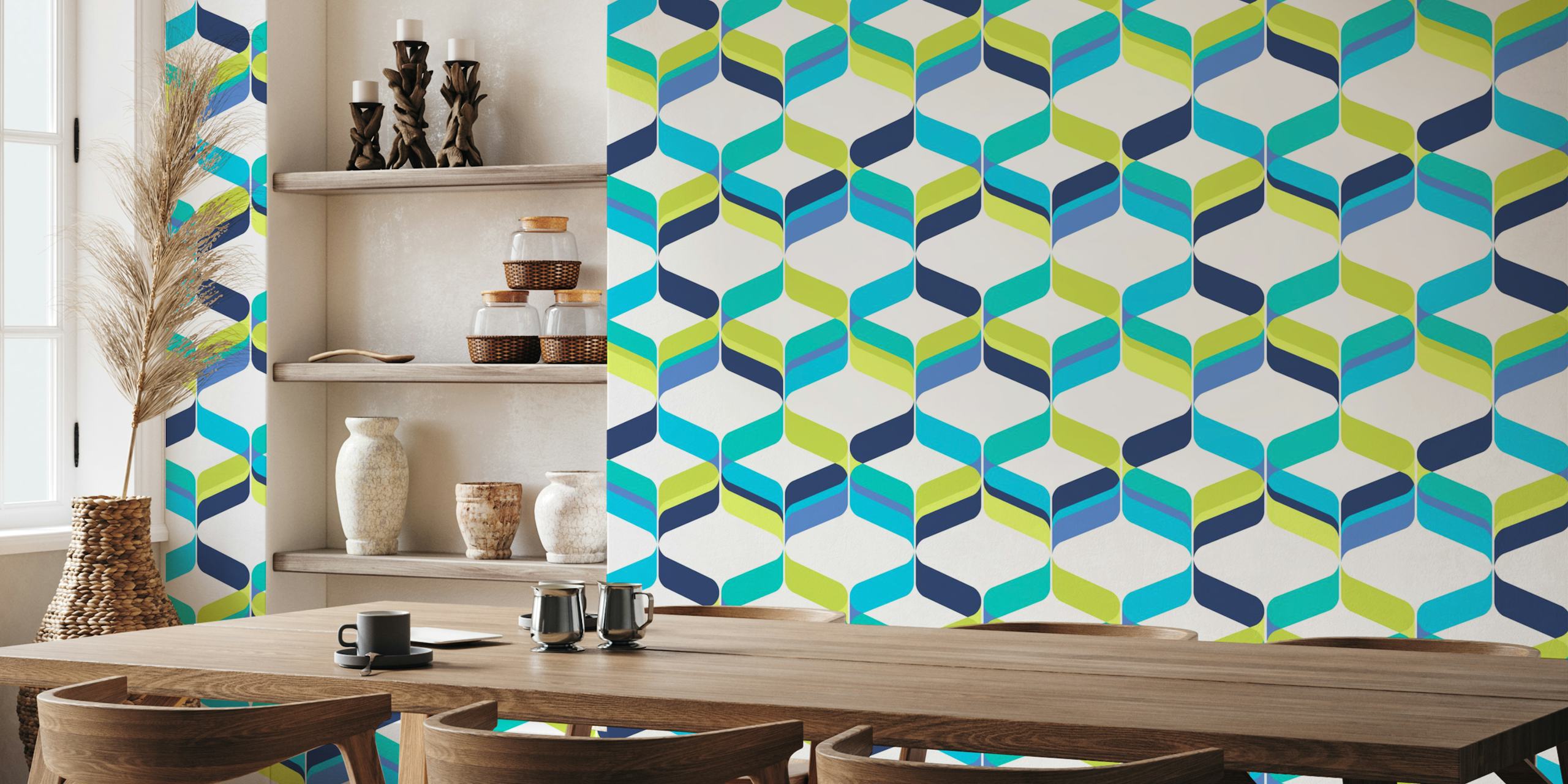 Retro Mod Ribbons-tapet i ett modernt rum