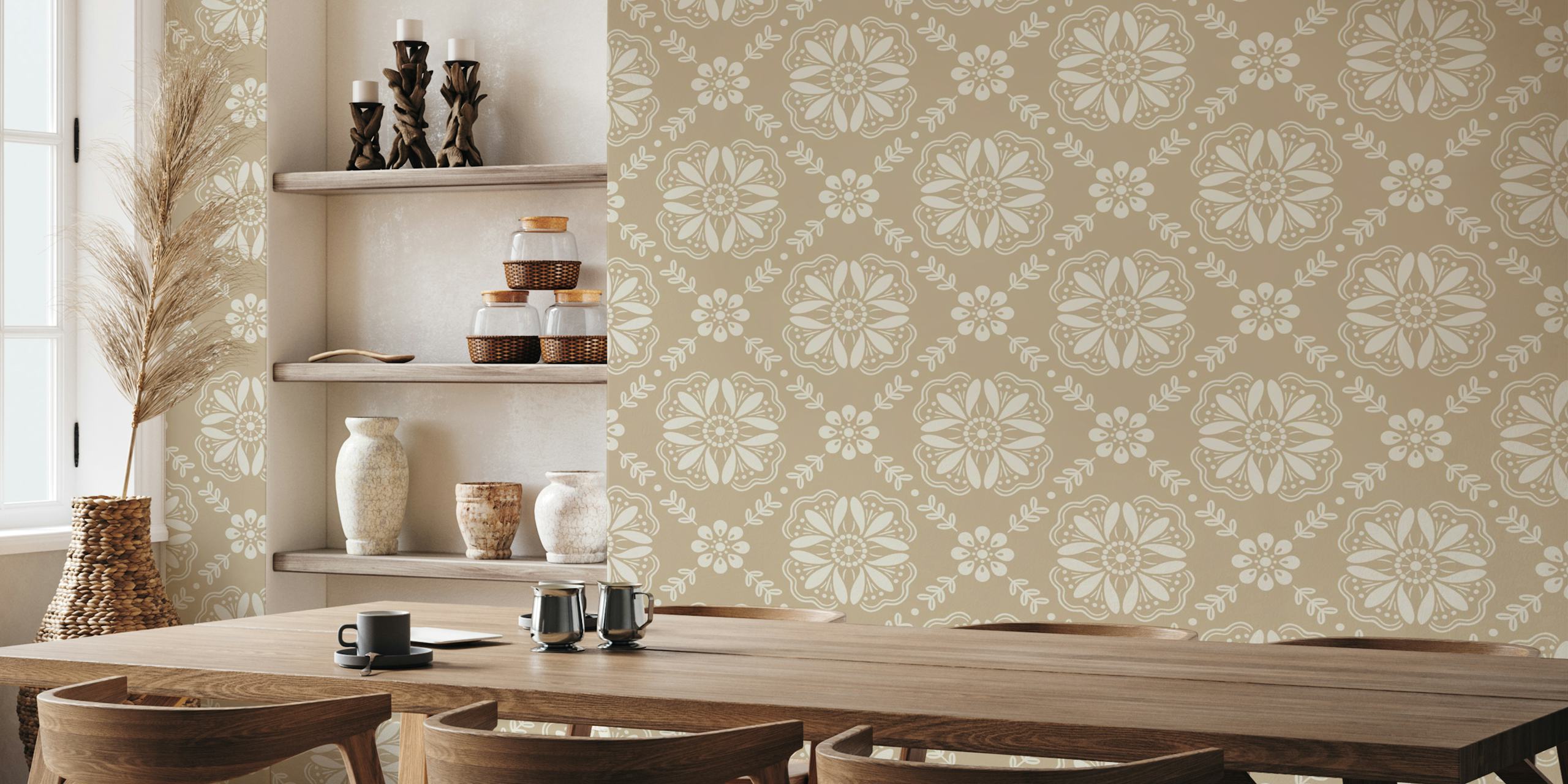 Ταπετσαρία Emma Floral Tile σε ρύθμιση δωματίου
