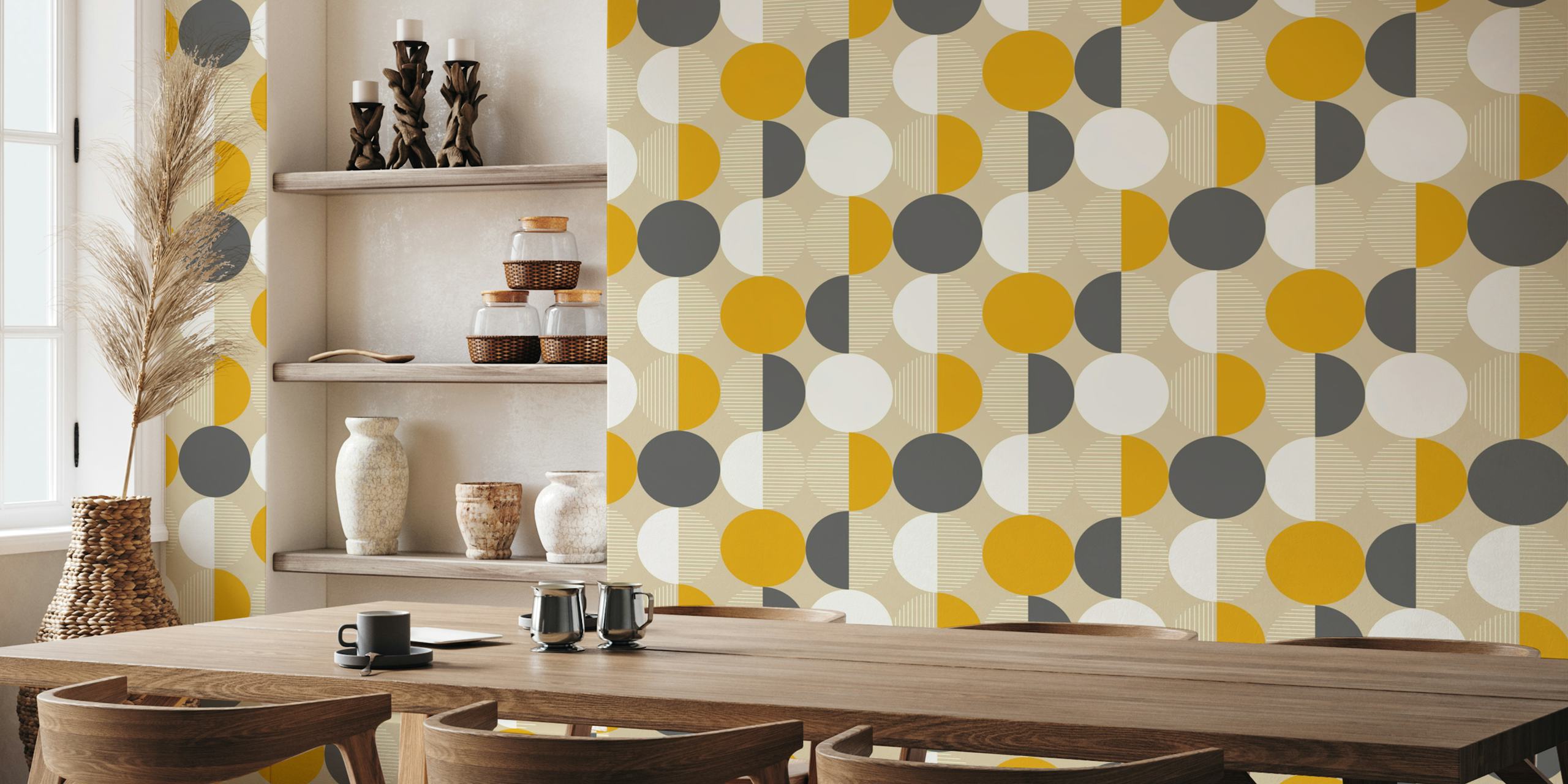 Papel de parede Midcentury modern circles em um quarto