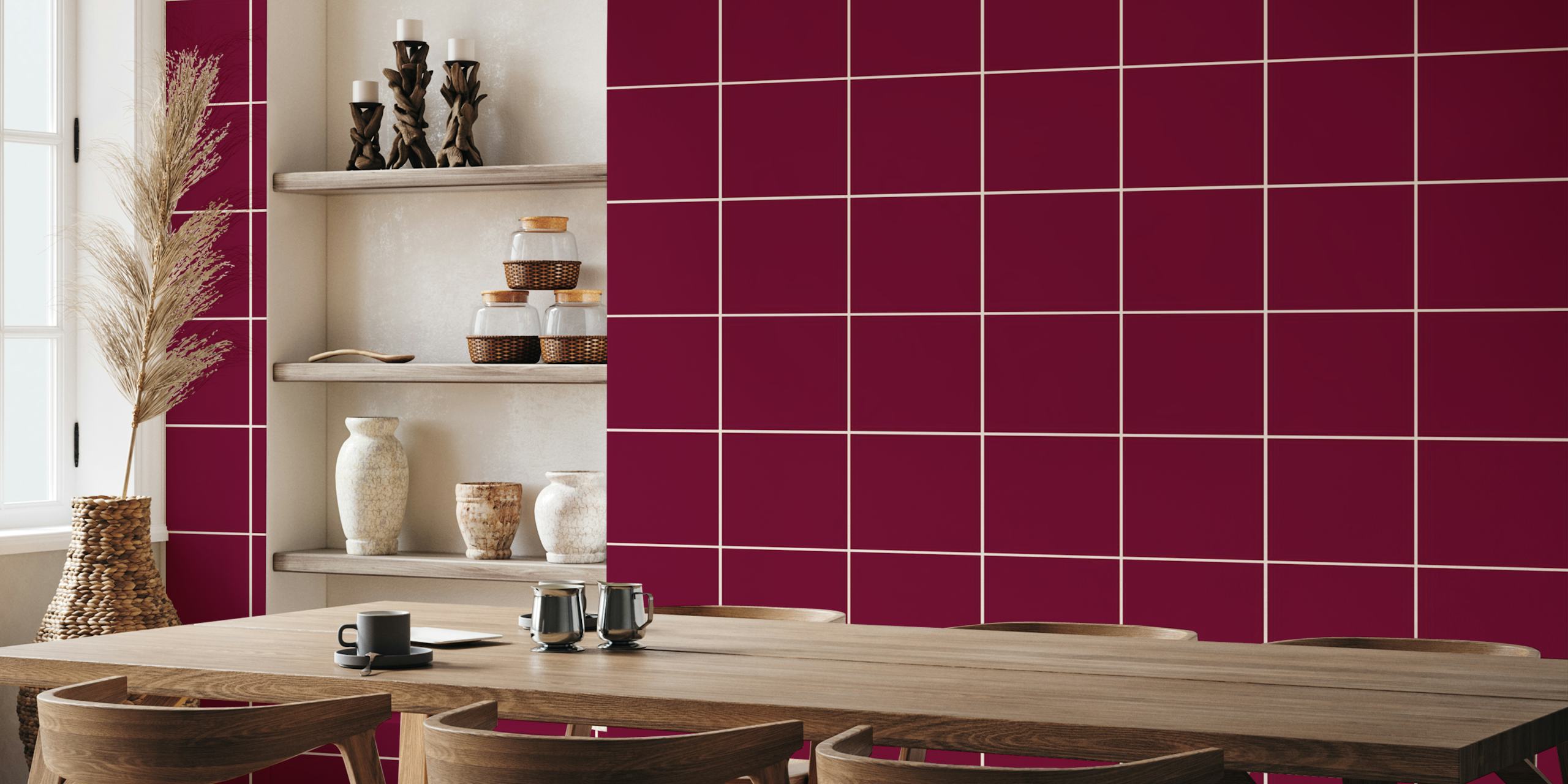 Burgundy minimal grid pattern wallpaper