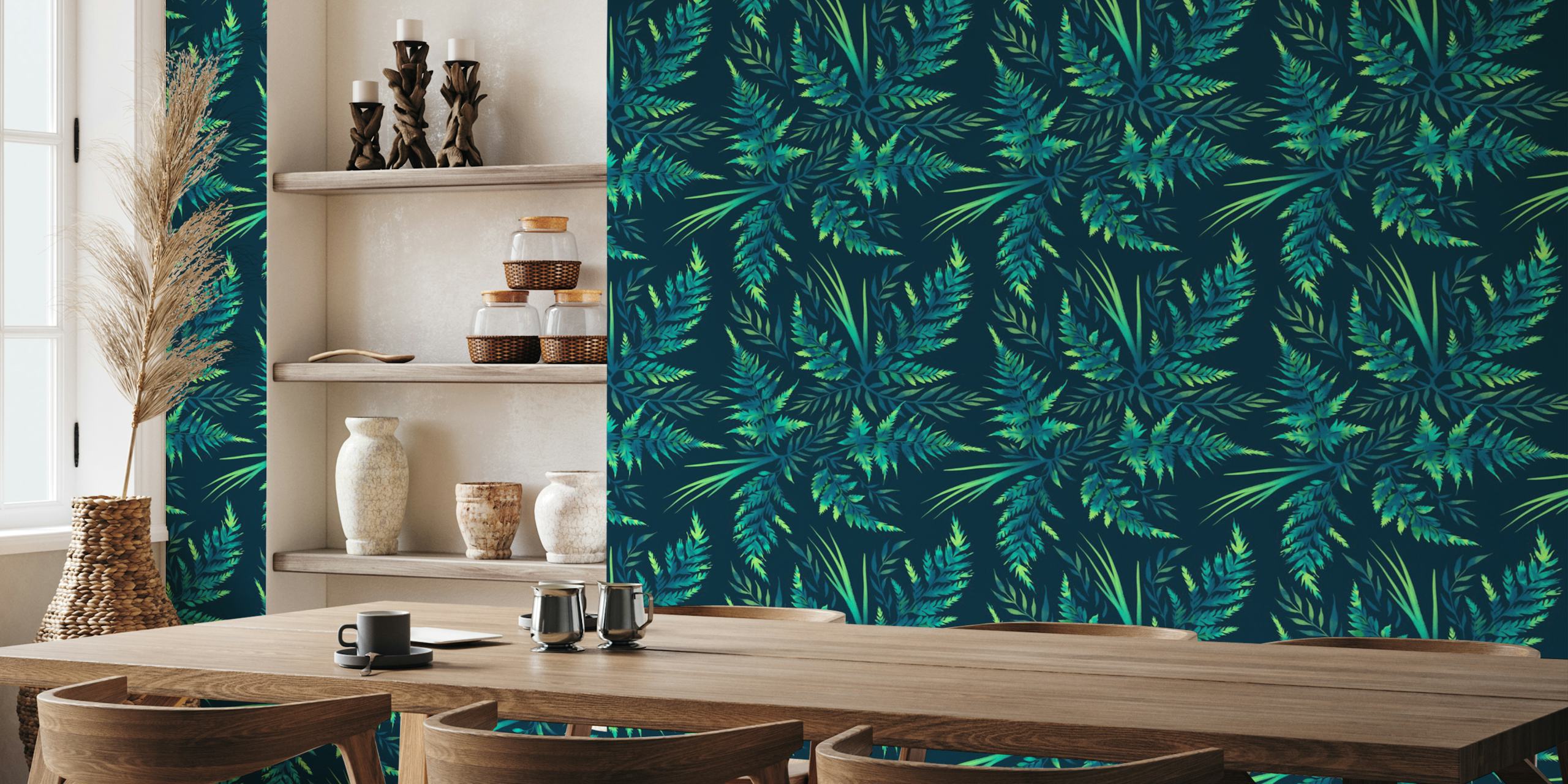 Σχέδιο Watercolor Fern Leaves - Emerald Green σε ένα δωμάτιο