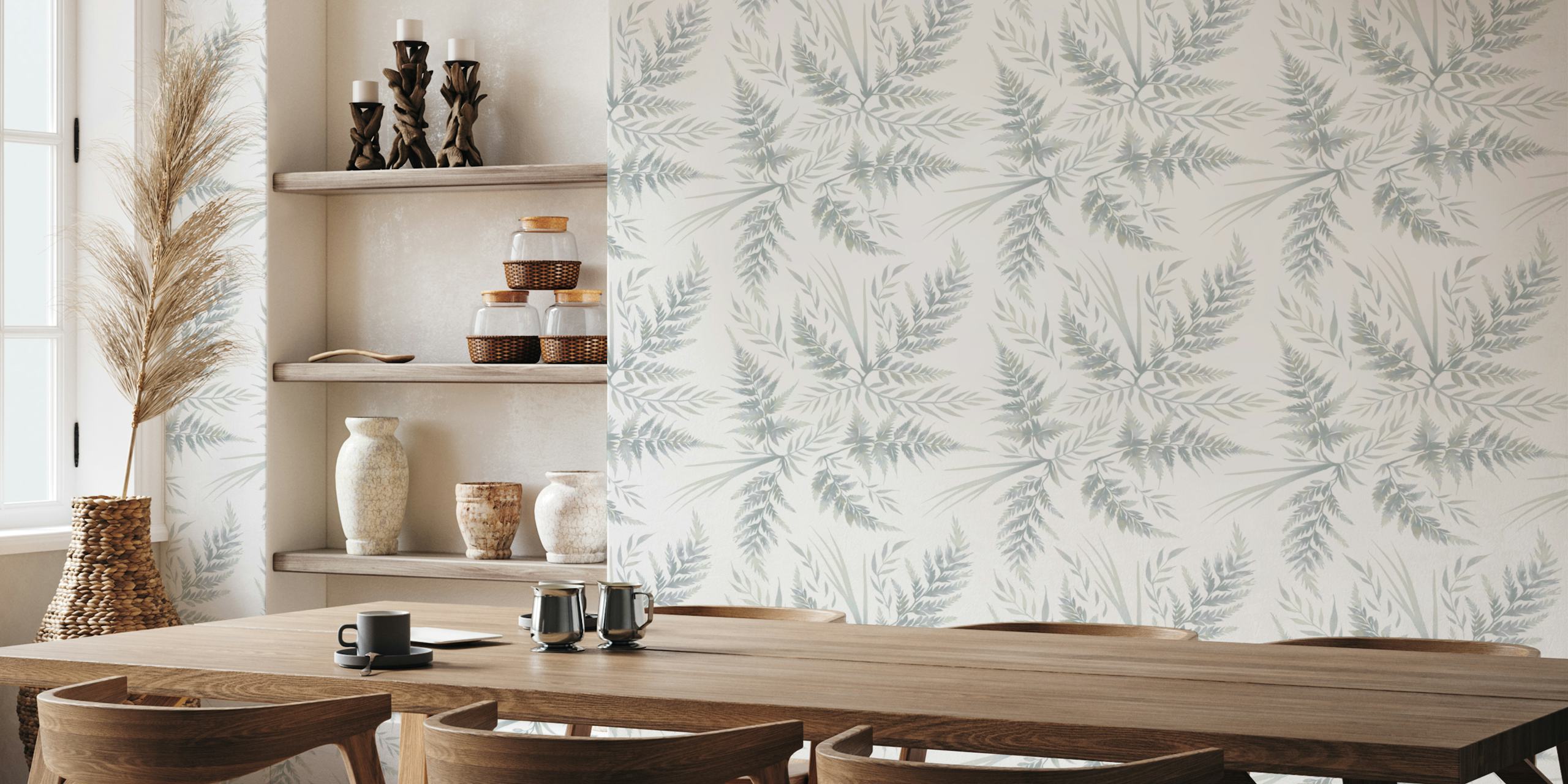 Watercolor fern leaves wallpaper in a room
