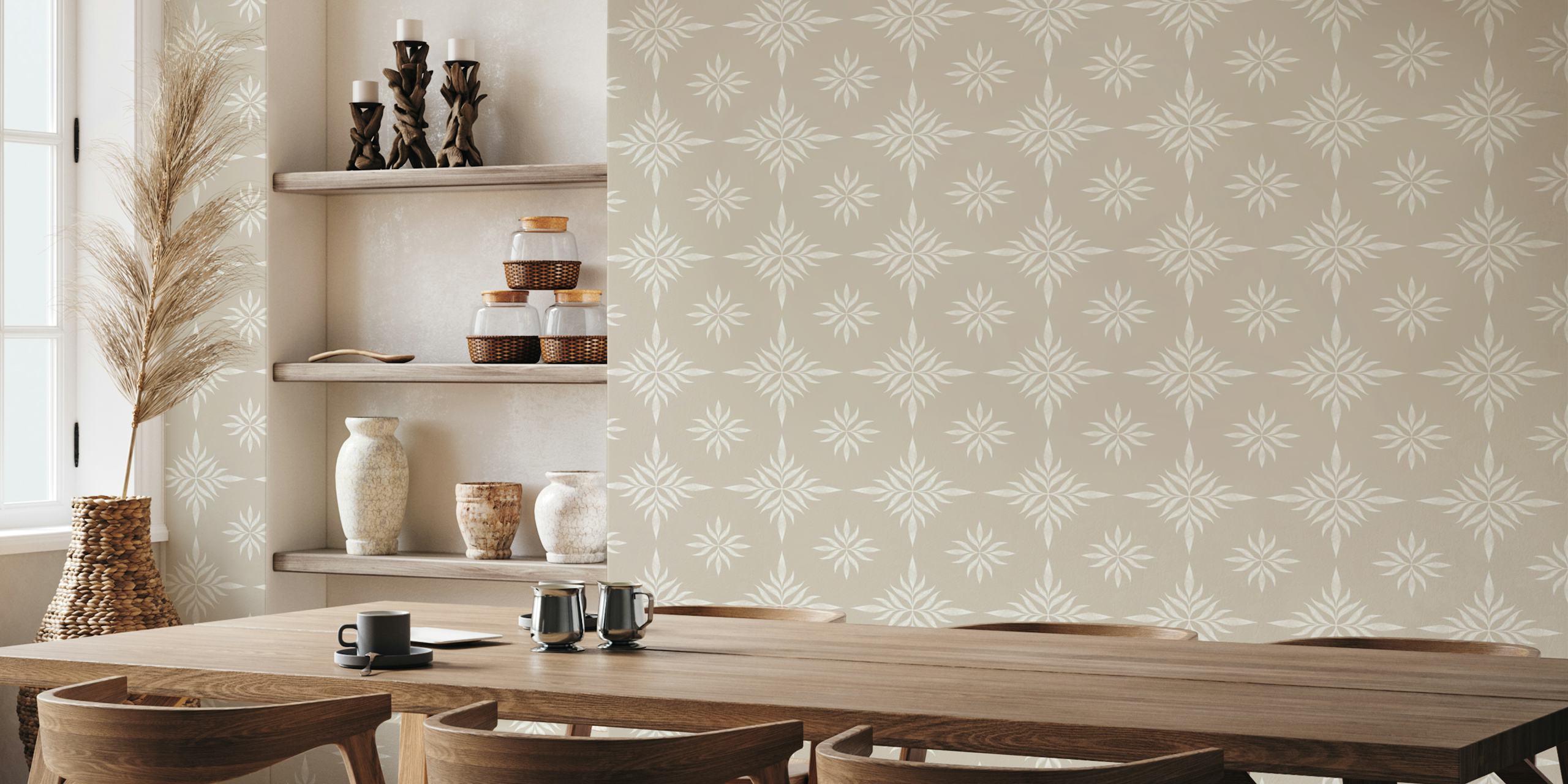 Beige Luxe Tiled Palms tapeta u sobi