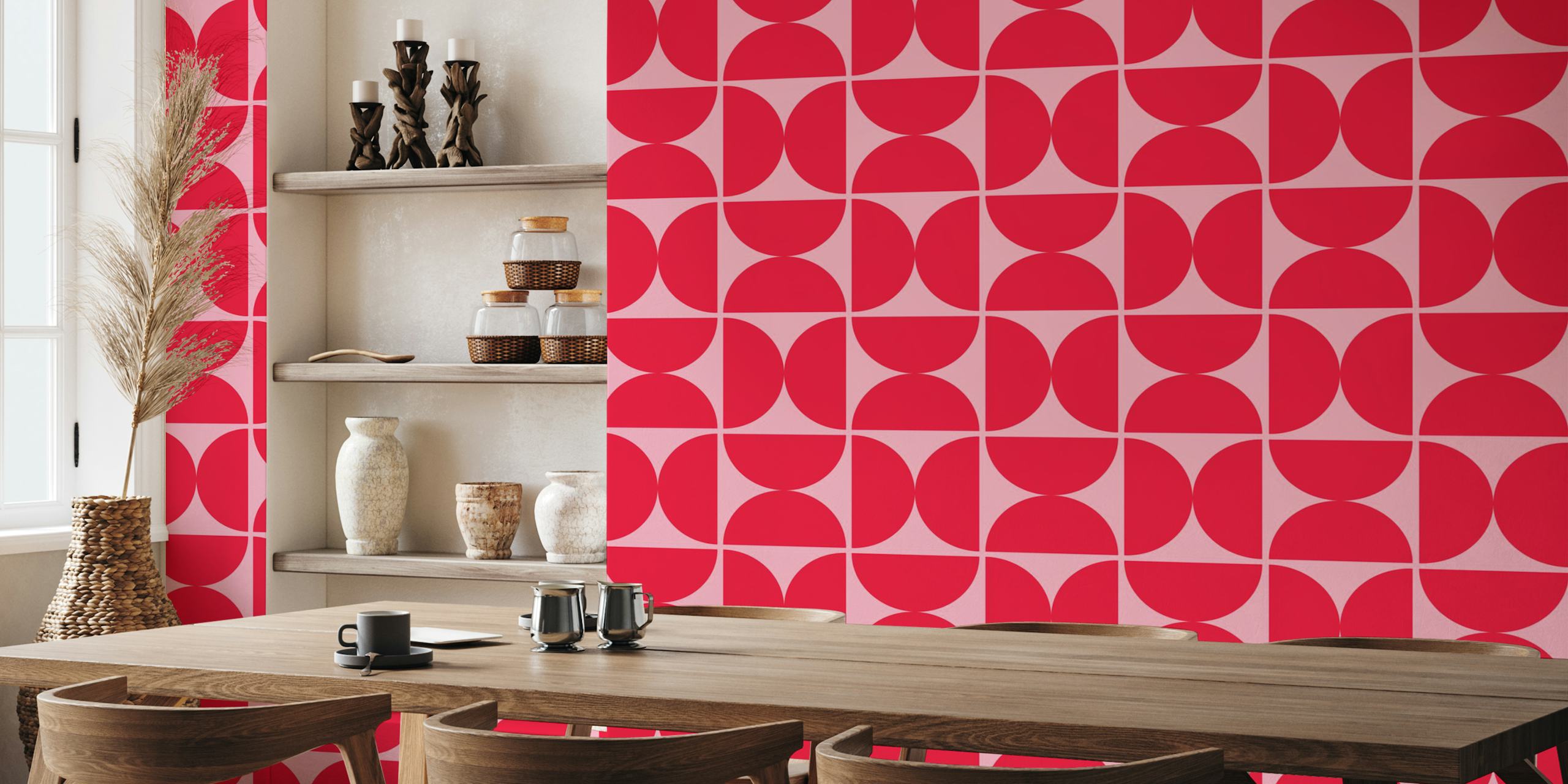 Semicircles tapet i pink og crimson red