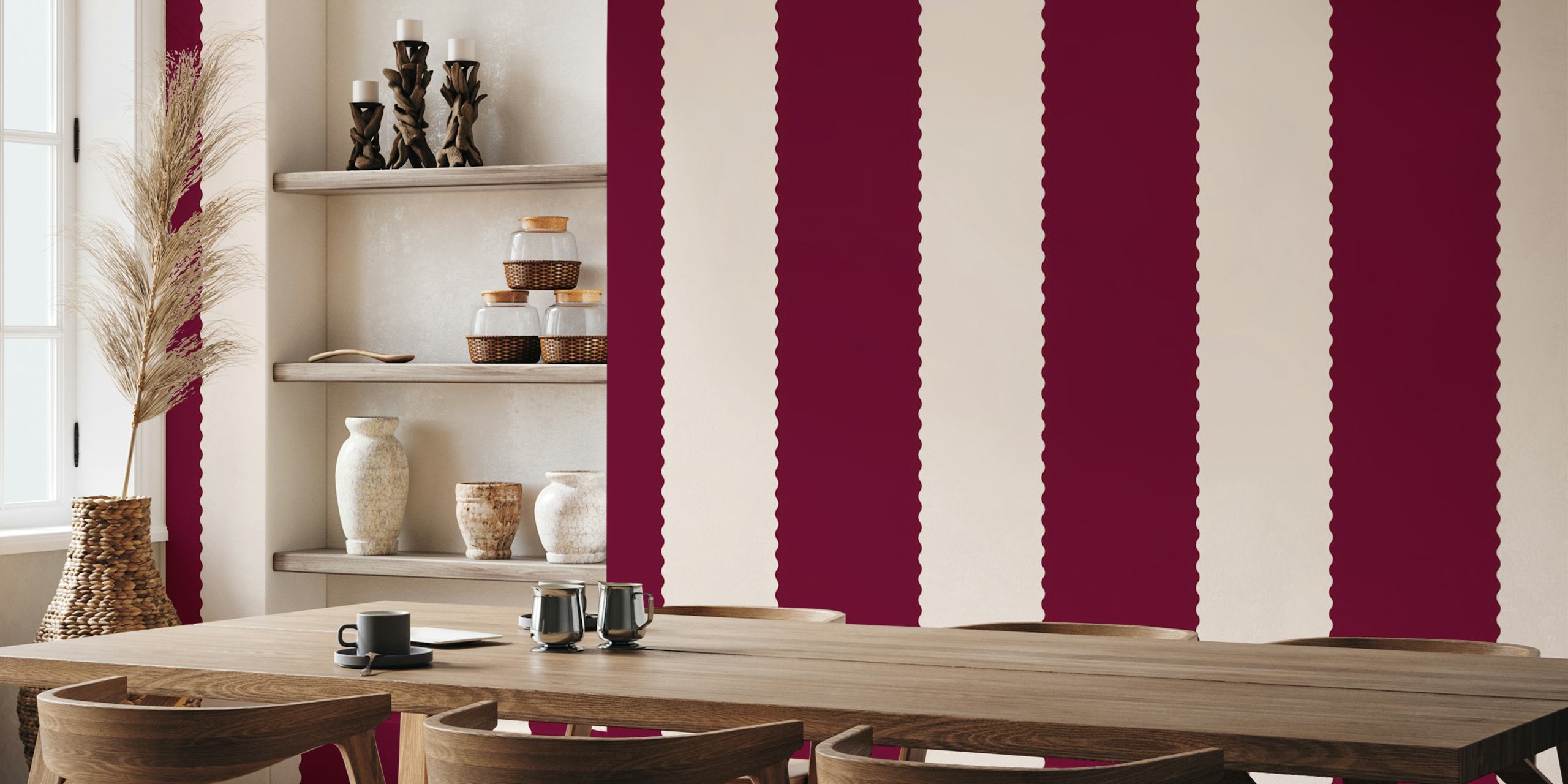 Large Wiggly Stripes Burgundy wallpaper in a room
