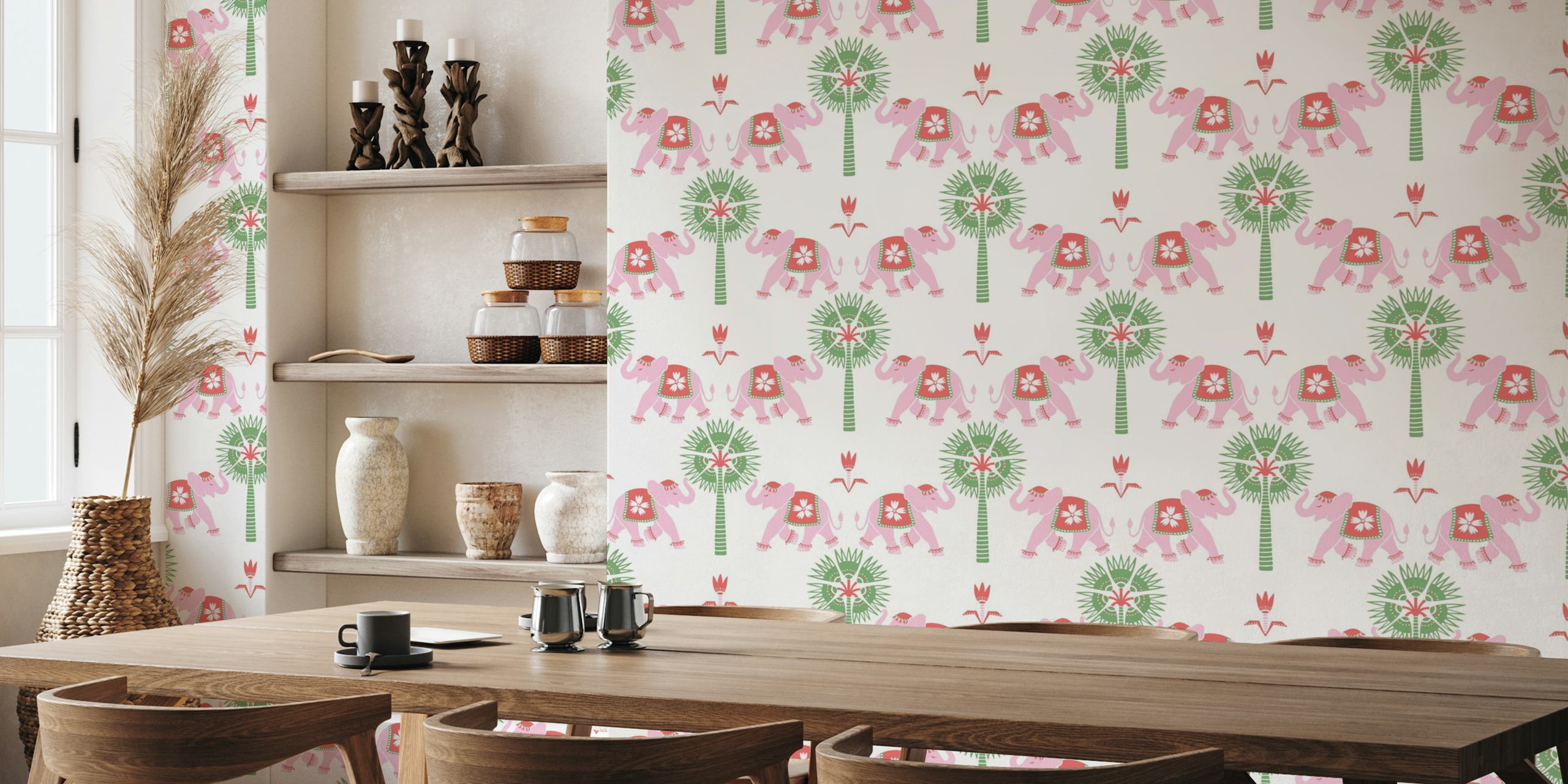 Papel pintado Elephant and Palm en una habitación