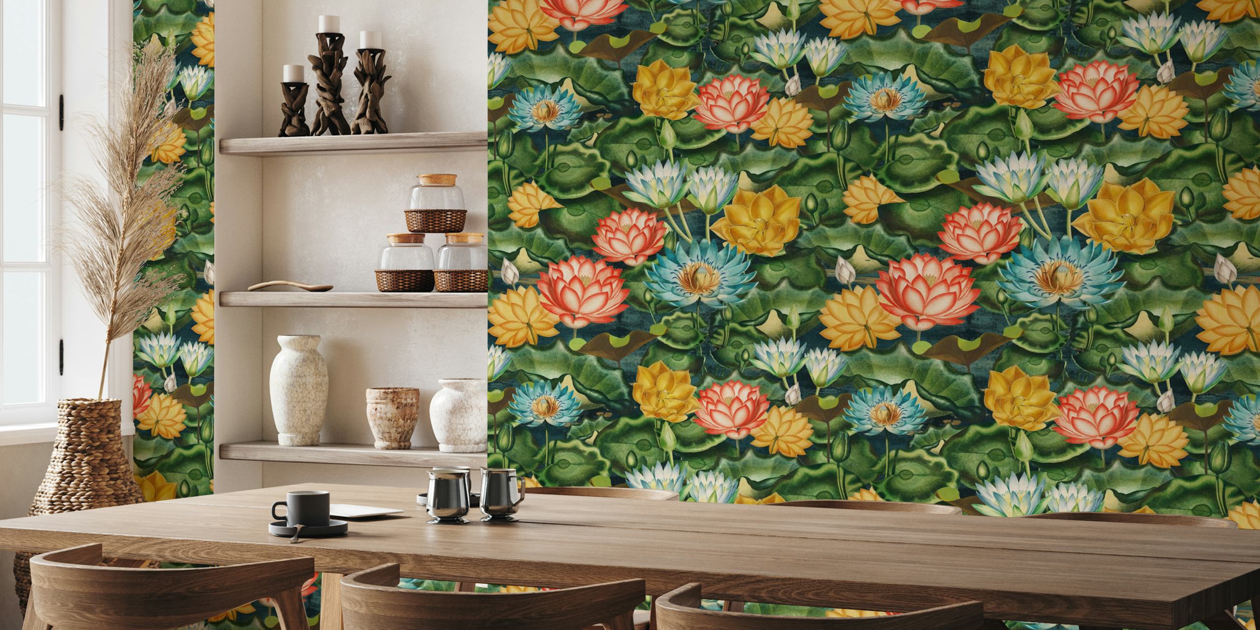 Enchanted Lotus Lake behangontwerp in een kamer