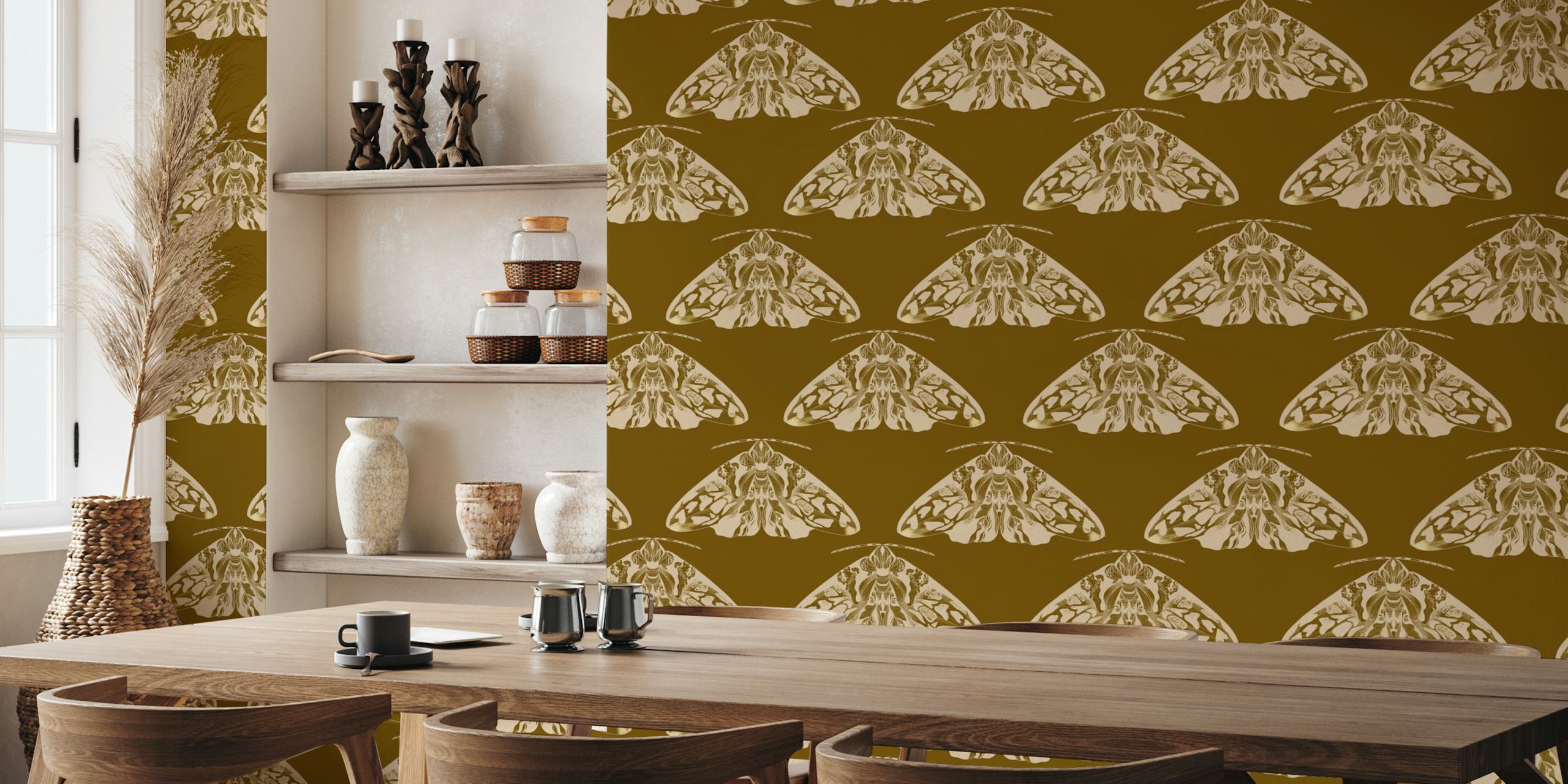 Vintage Moth Harmony Tapete in einem Raum