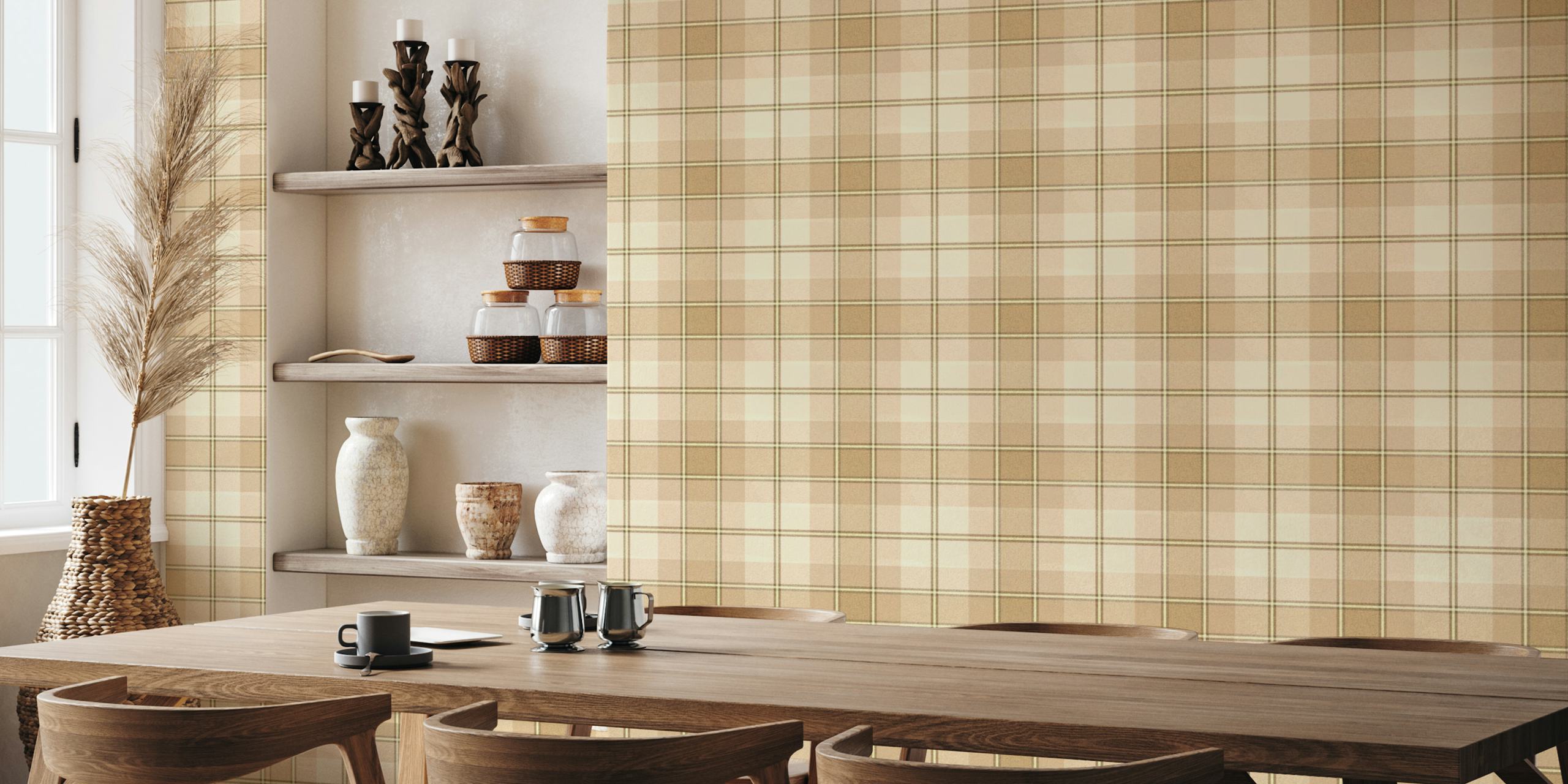 Neutrals Tartan behang weergegeven in een kamer