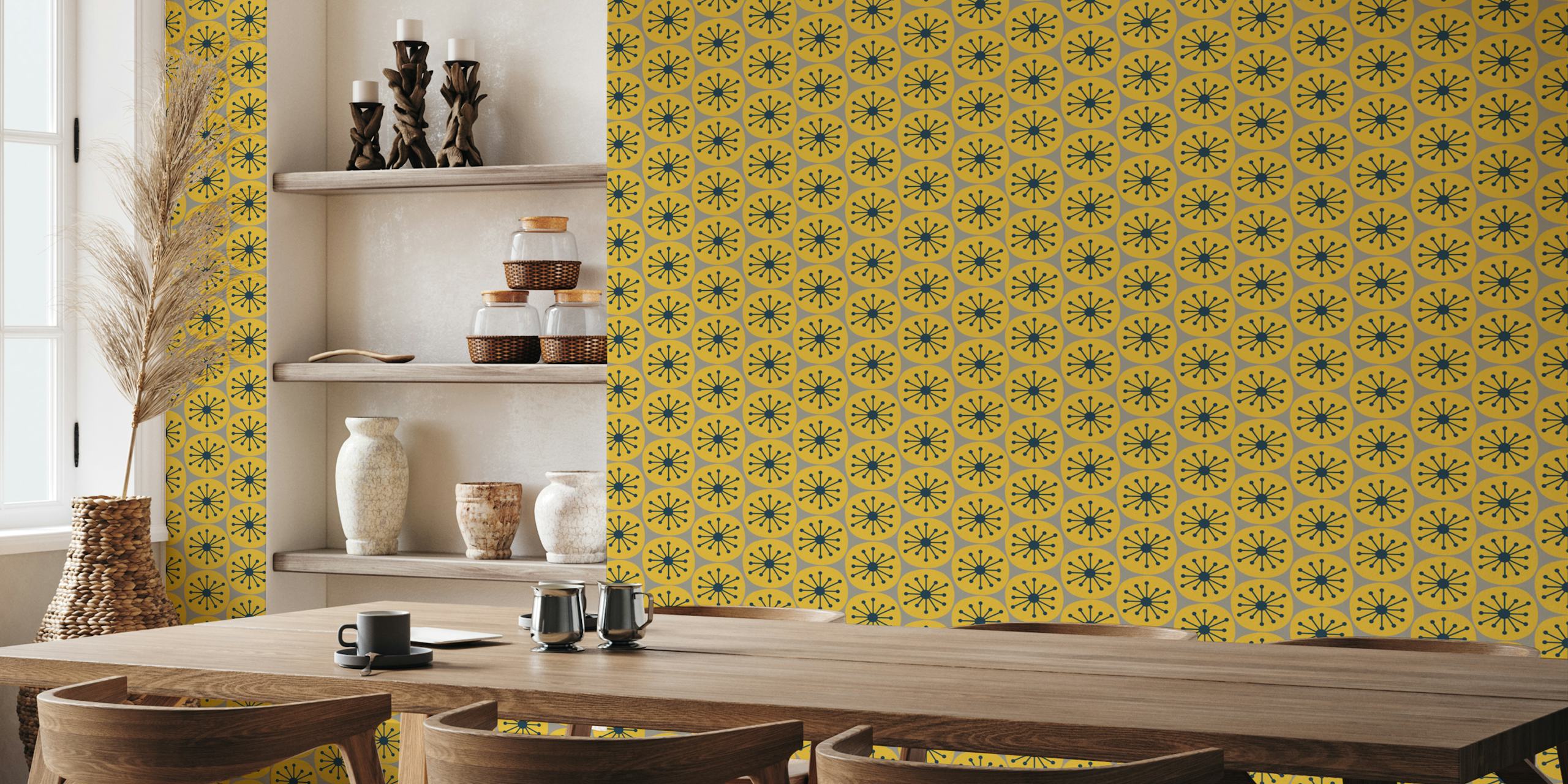 Mid Century Modern Atomic Dots mostarda cinza papel de parede