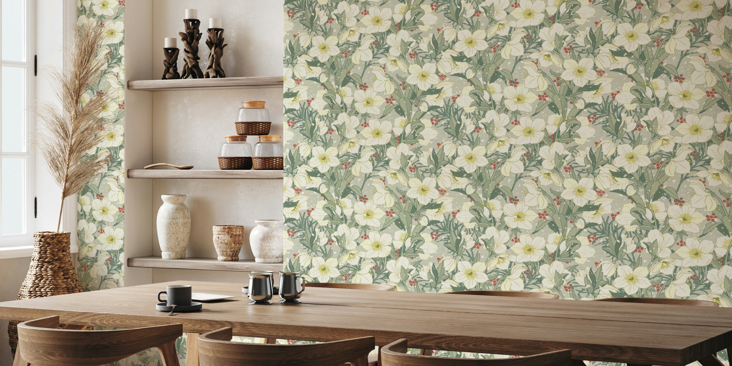 papel de parede Vintage Garden Blooms em um quarto