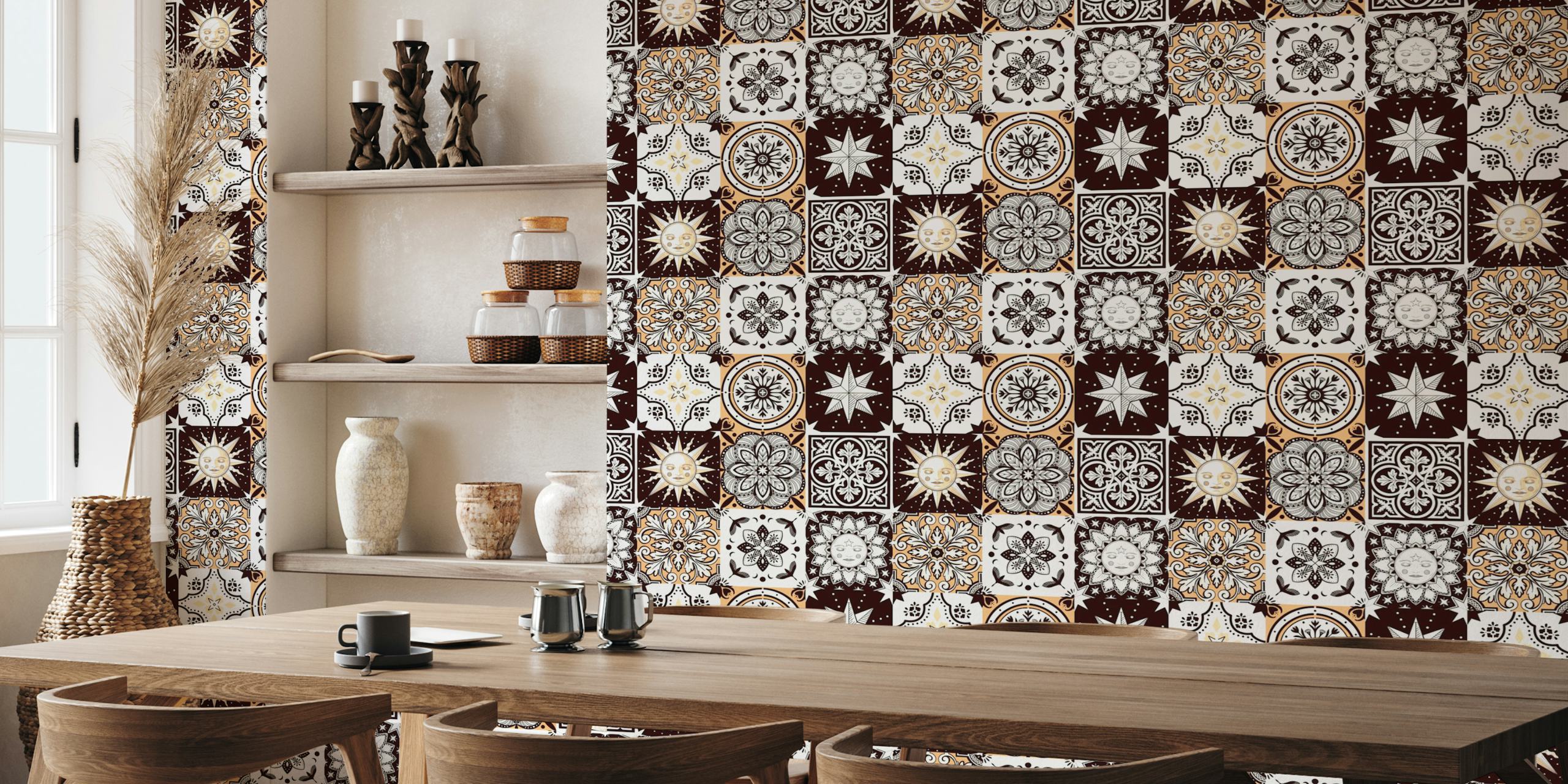 Carta da parati Whimsigothic black and orange tiles
