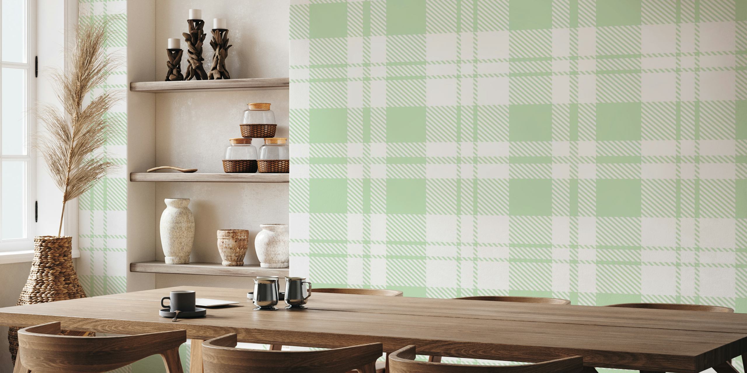 Pale Green Erskine tartan papier peint dans une pièce