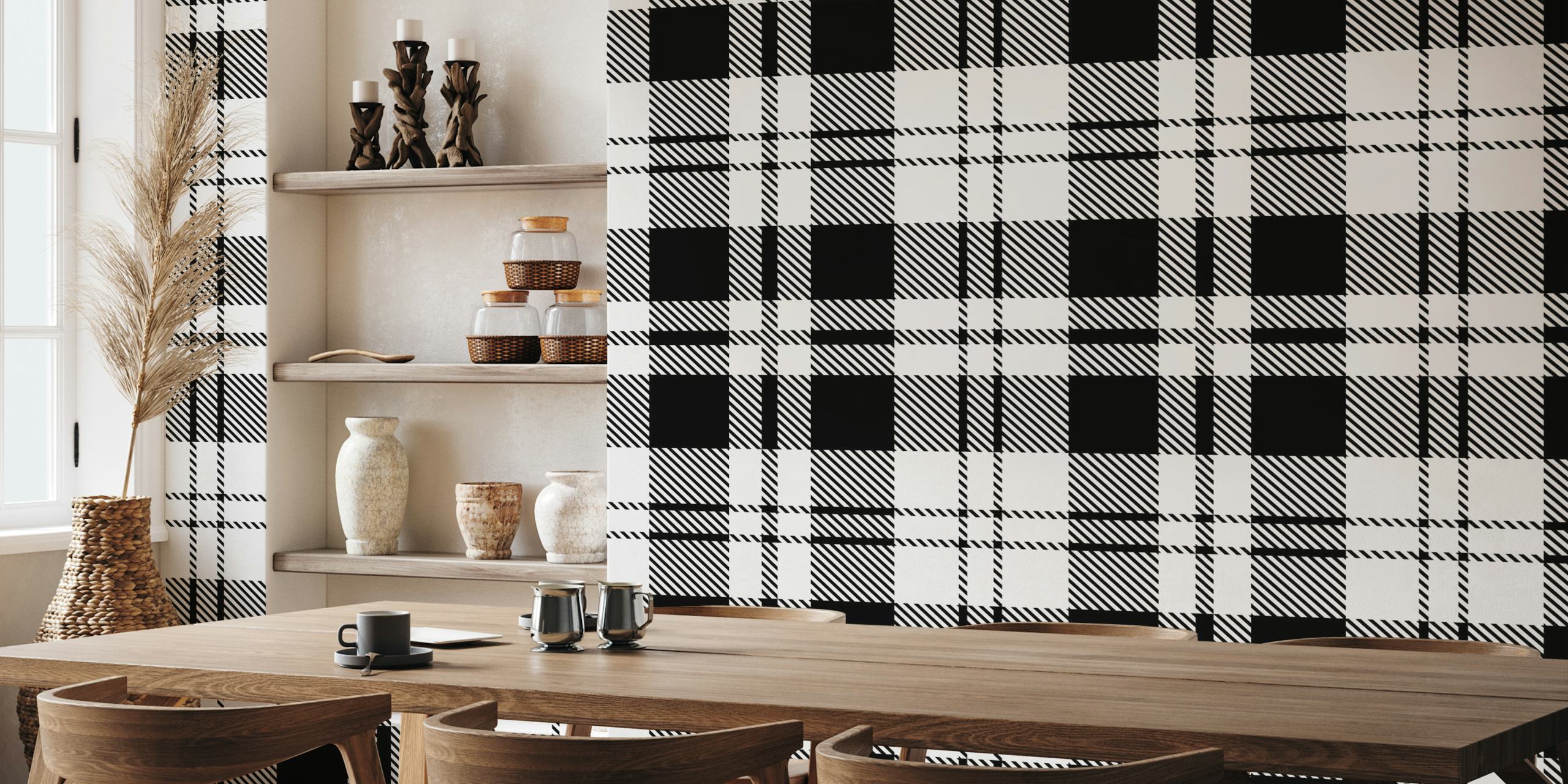 Design di carta da parati in tartan Eskine bianco e nero