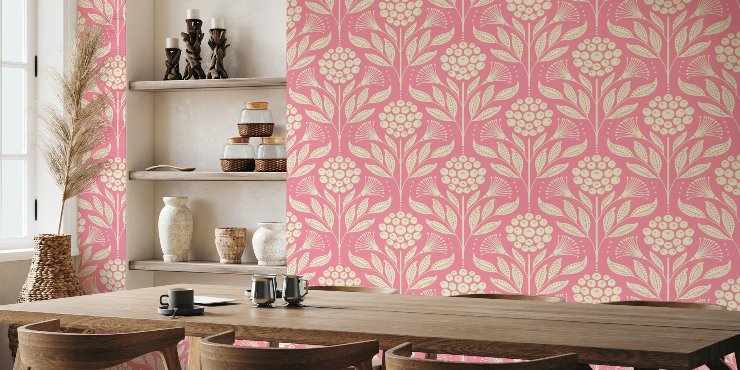 Lilly Pilly Damask rose blanche tapisserie dans une pièce