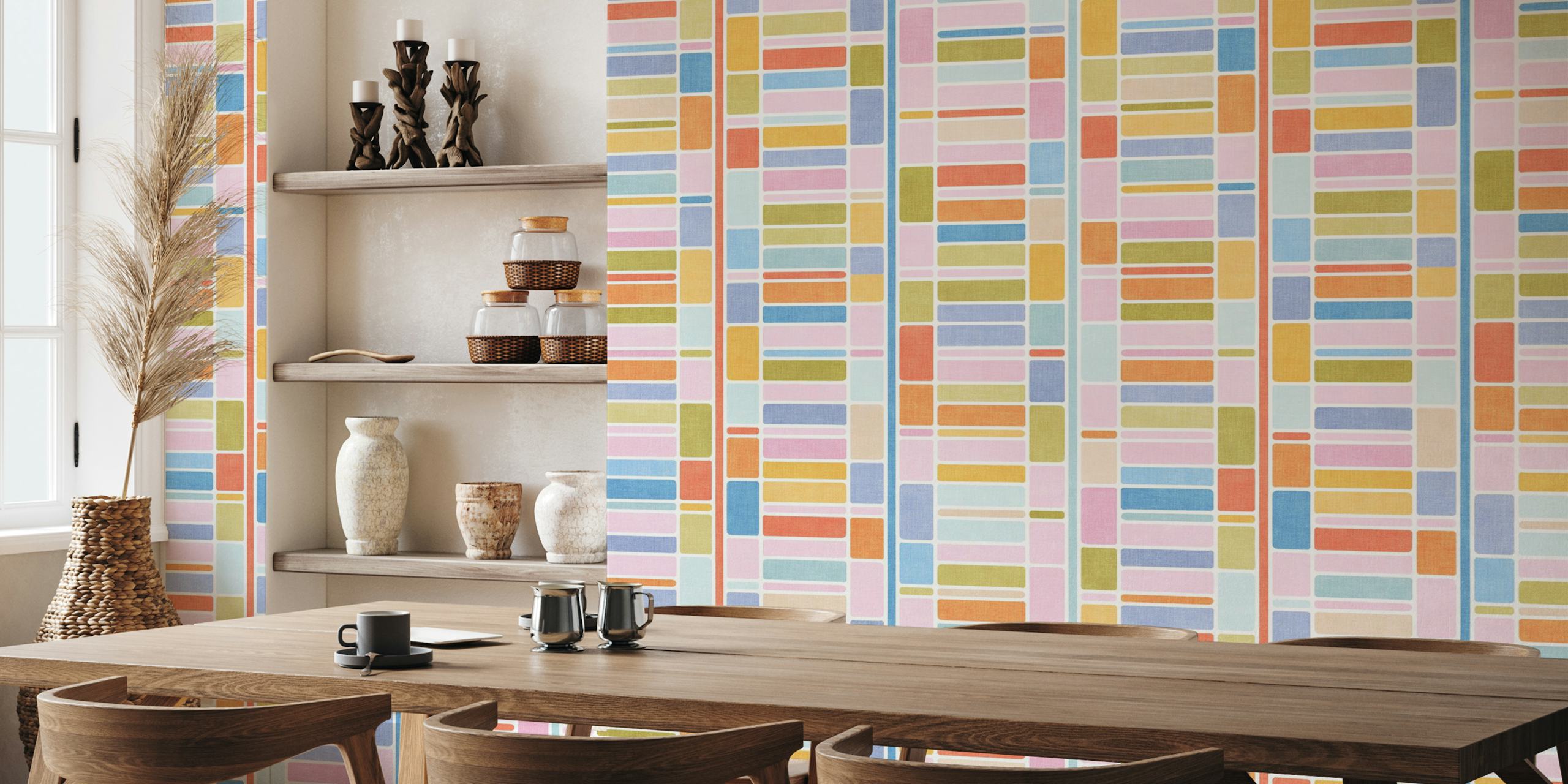 Papel pintado Pastel Rainbow Hues Mod Stack en una habitación