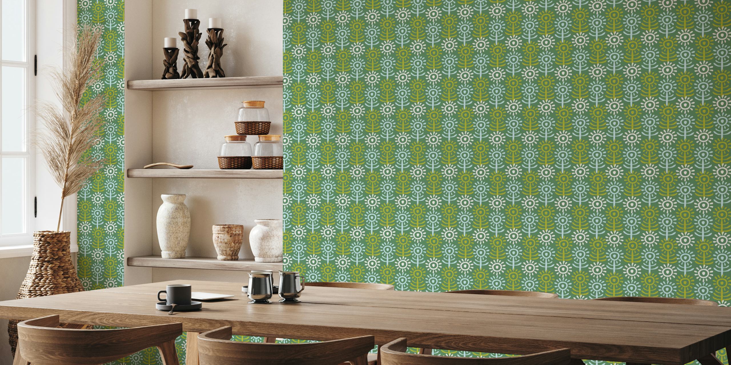 Sunflower field wallpaper in een kamer